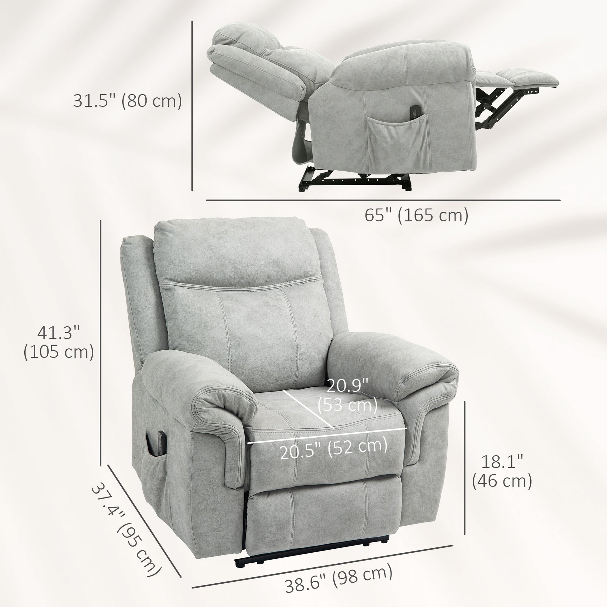 Massage Recliner Chair - Grey Microfiber-DECOROLALA