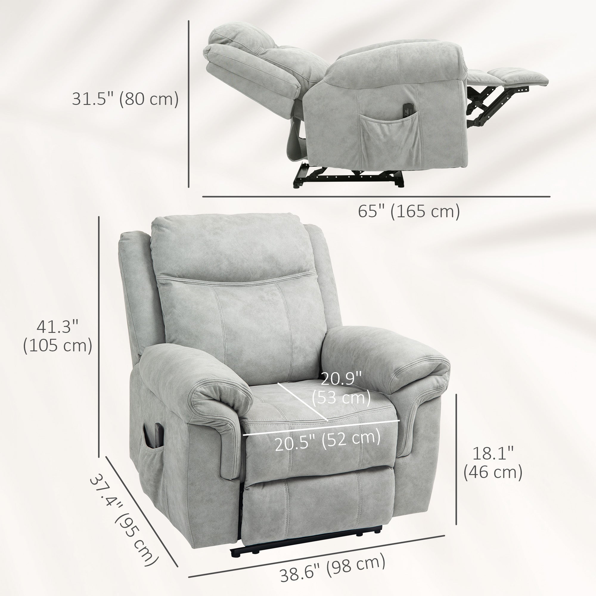 Massage Recliner Chair - Grey Microfiber-DECOROLALA