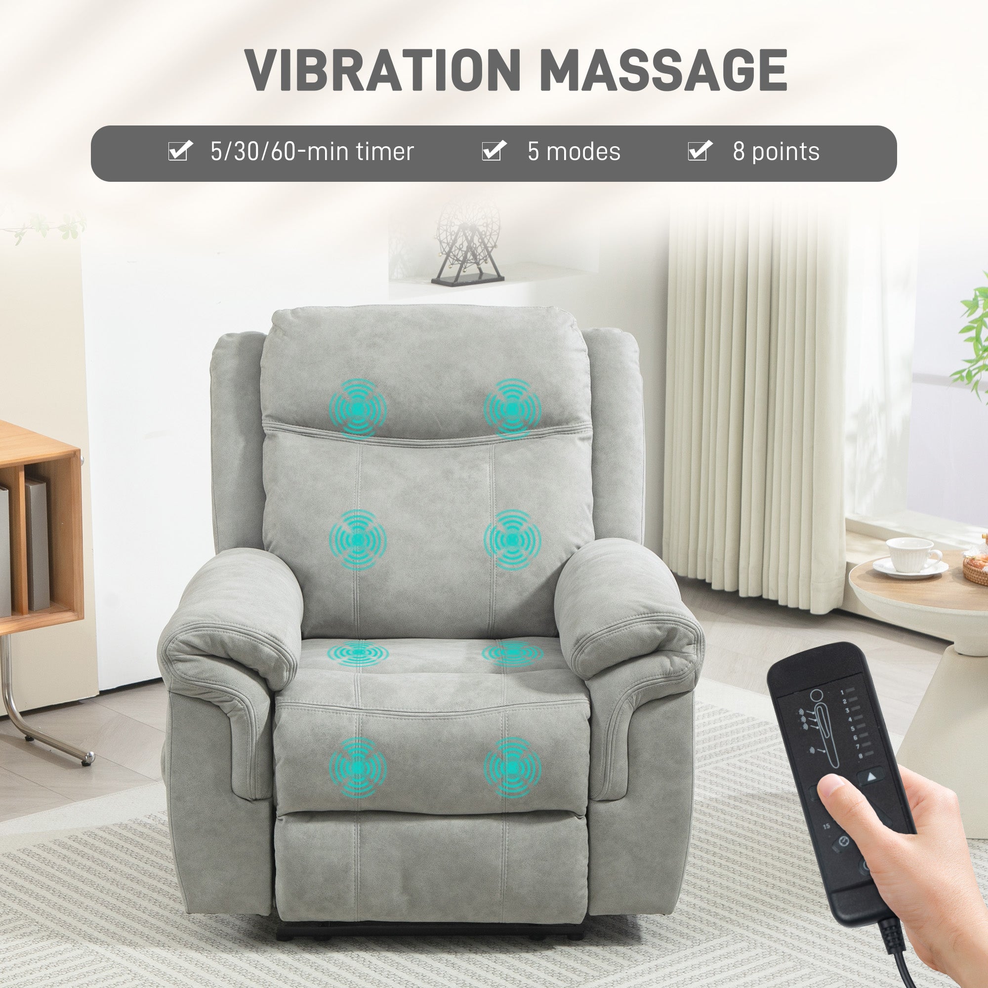 Massage Recliner Chair - Grey Microfiber-DECOROLALA