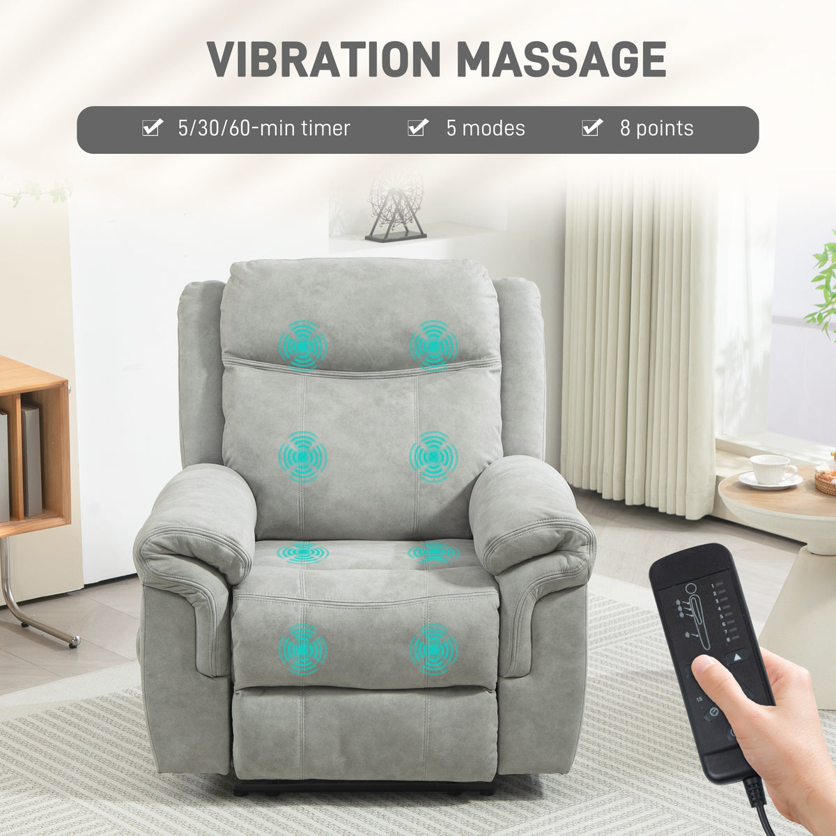 Massage Recliner Chair - Grey Microfiber-DECOROLALA