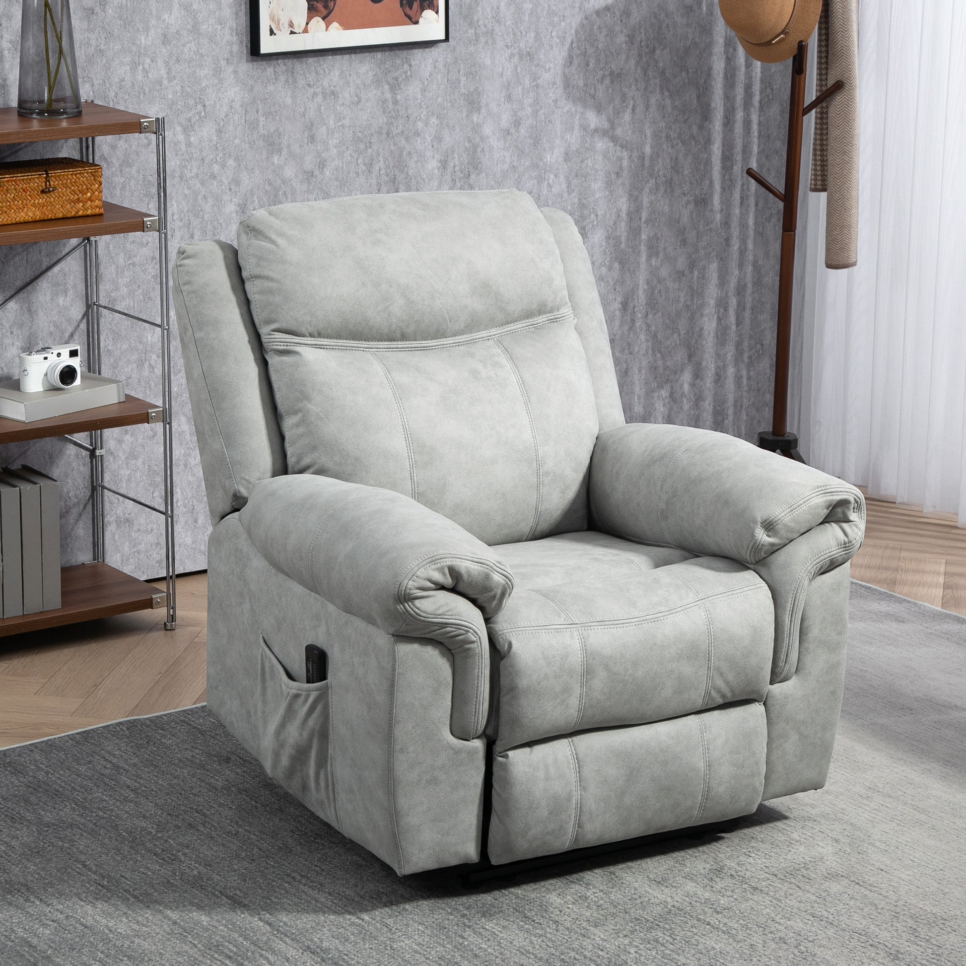 Massage Recliner Chair - Grey Microfiber-DECOROLALA