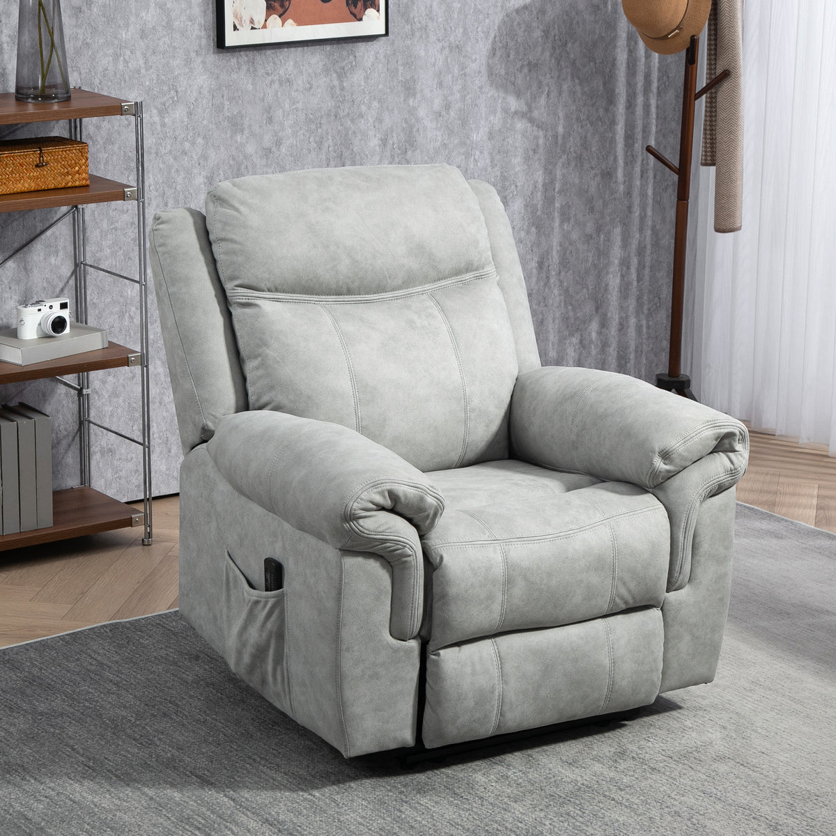 Massage Recliner Chair - Grey Microfiber-Recliners-DECOROLALA