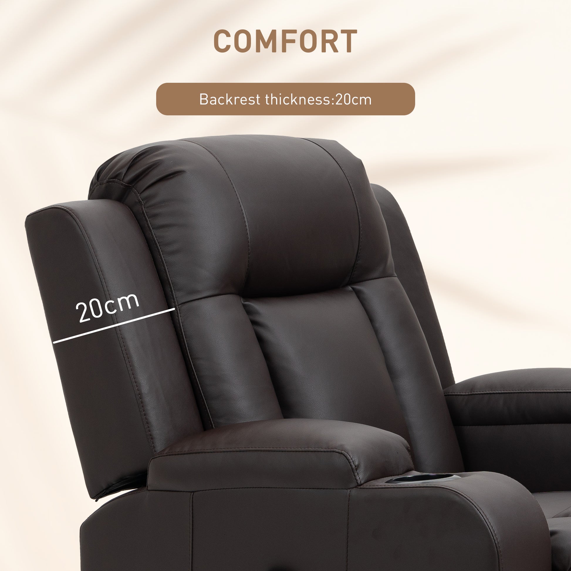 Massage Recliner Chair, PU Leather, Manual Recliner, Swivel, 8 Modes, Brown-DECOROLALA