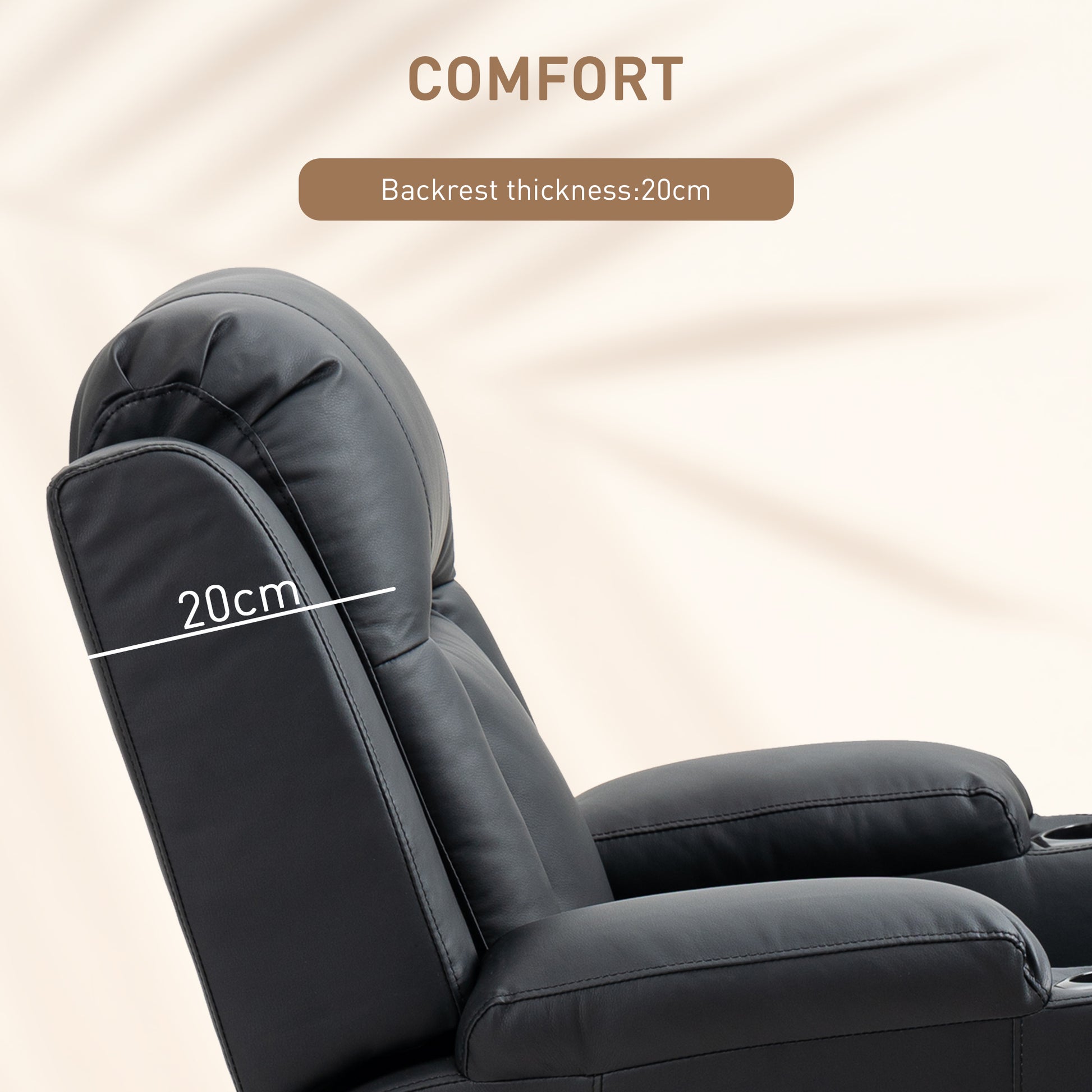 Massage Recliner Chair, PU Leather, Manual Recliner, Swivel, 8 Modes, Brown-DECOROLALA