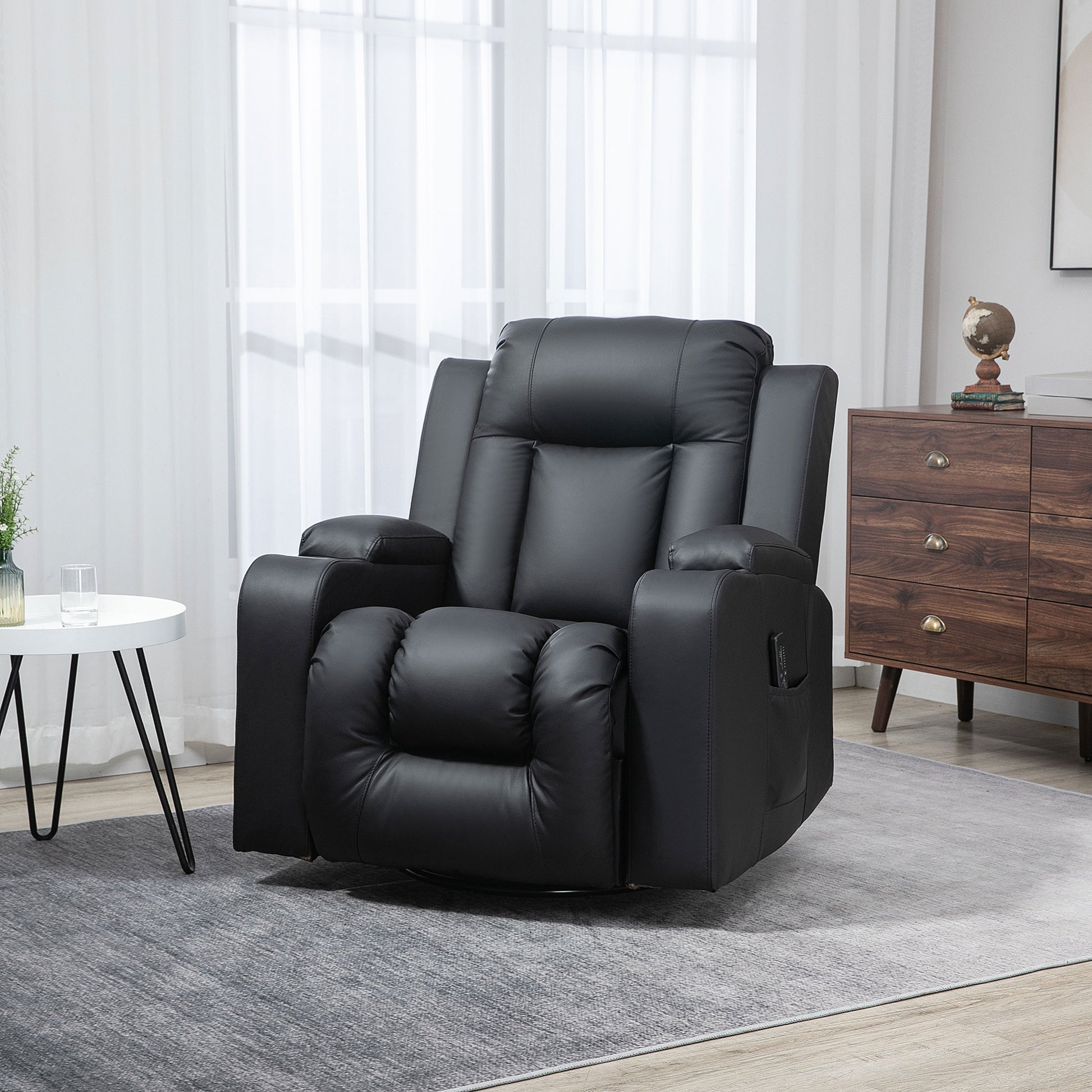 Massage Recliner Chair, PU Leather, Manual Recliner, Swivel, 8 Modes, Brown-DECOROLALA