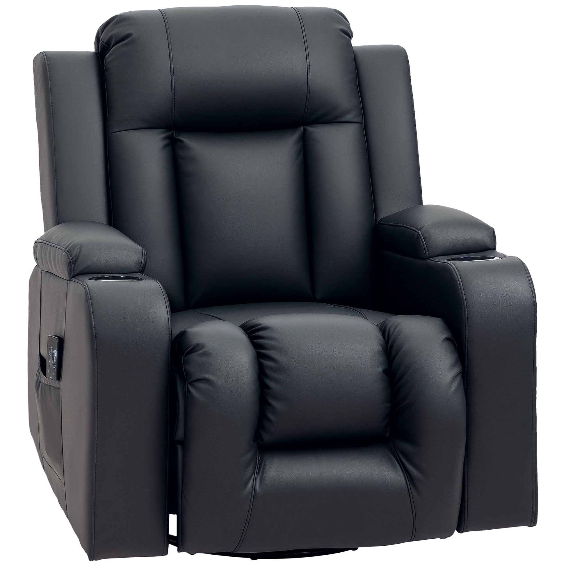 Massage Recliner Chair, PU Leather, Manual Recliner, Swivel, 8 Modes, Brown-DECOROLALA