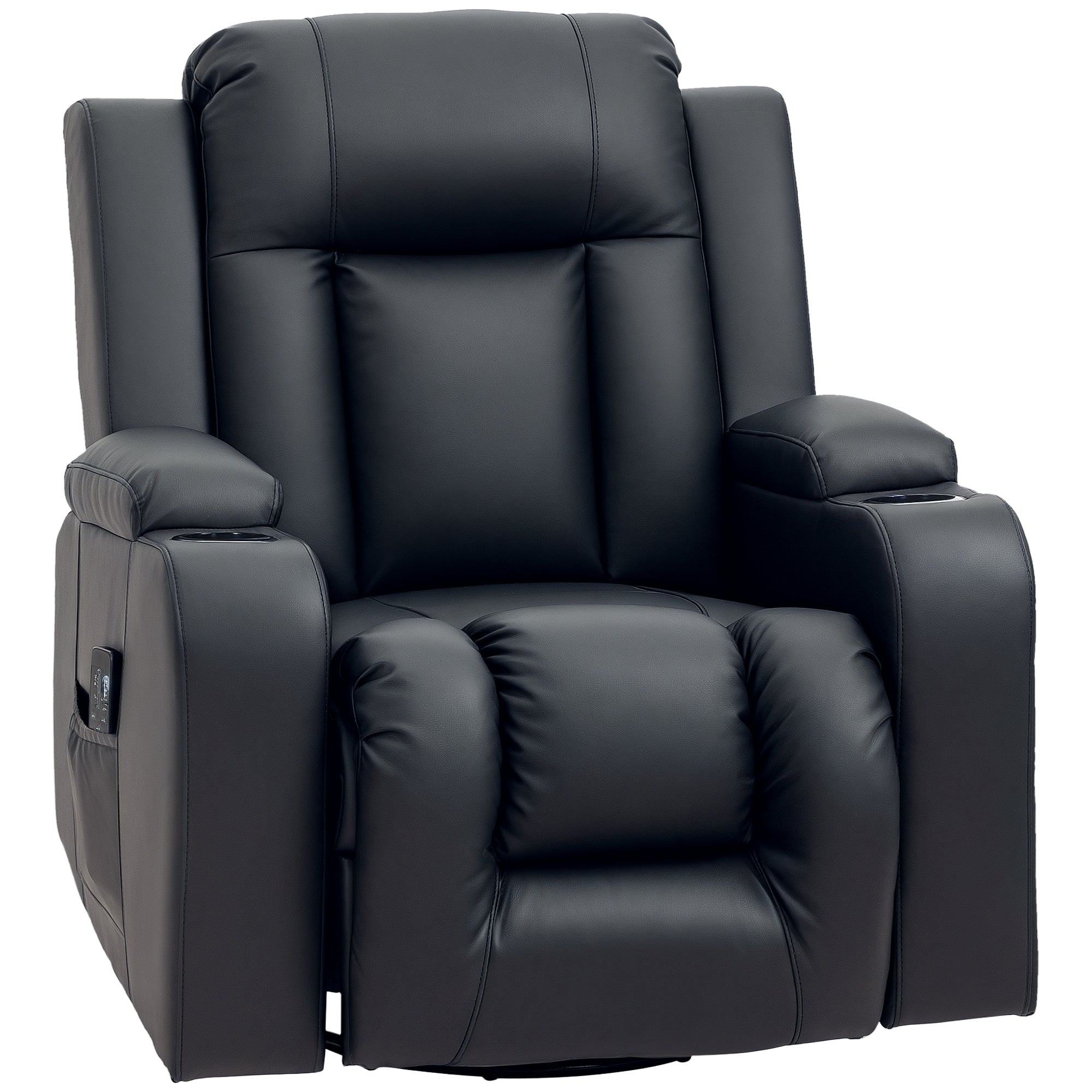 Massage Recliner Chair, PU Leather, Manual Recliner, Swivel, 8 Modes, Brown-DECOROLALA