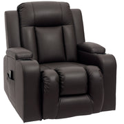 Massage Recliner Chair, PU Leather, Manual Recliner, Swivel, 8 Modes, Brown-DECOROLALA