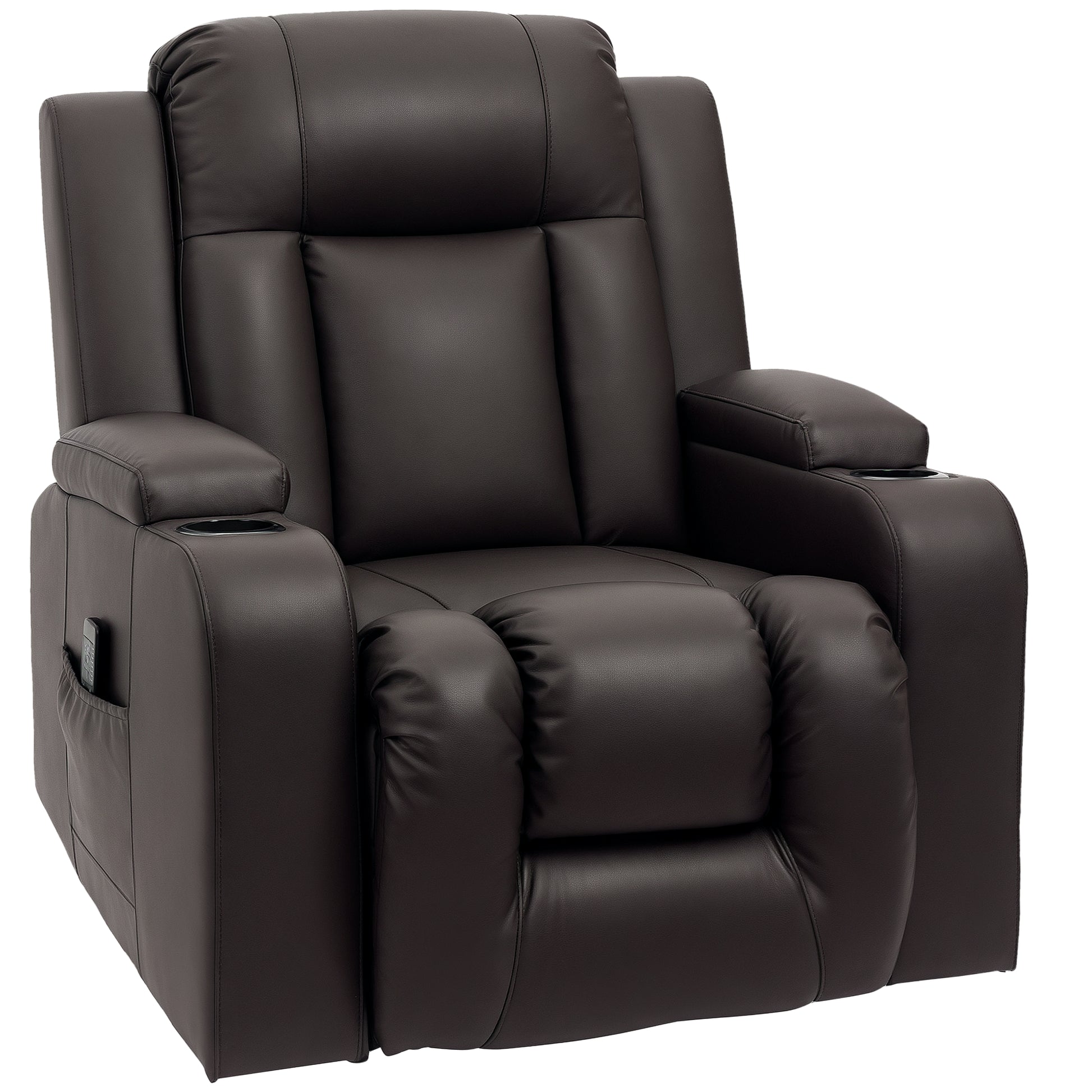 Massage Recliner Chair, PU Leather, Manual Recliner, Swivel, 8 Modes, Brown-DECOROLALA