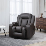 Massage Recliner Chair, PU Leather, Manual Recliner, Swivel, 8 Modes, Brown-DECOROLALA