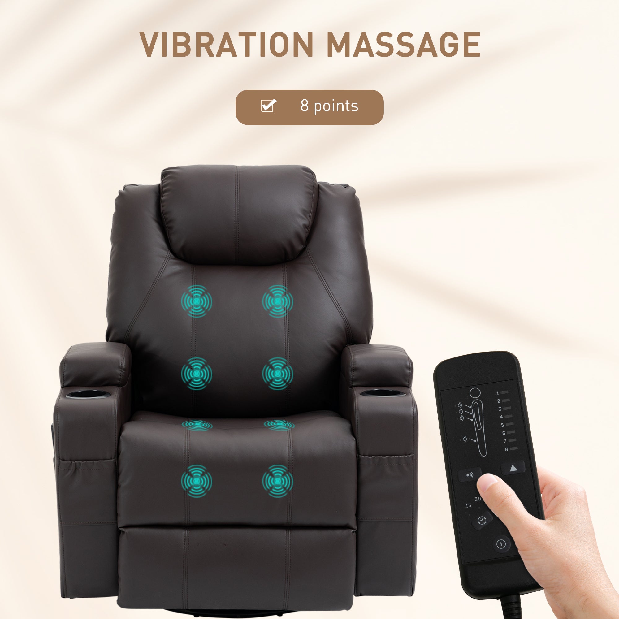 Massage Recliner Chair with 8 Vibration Points, PU Leather, Brown-DECOROLALA