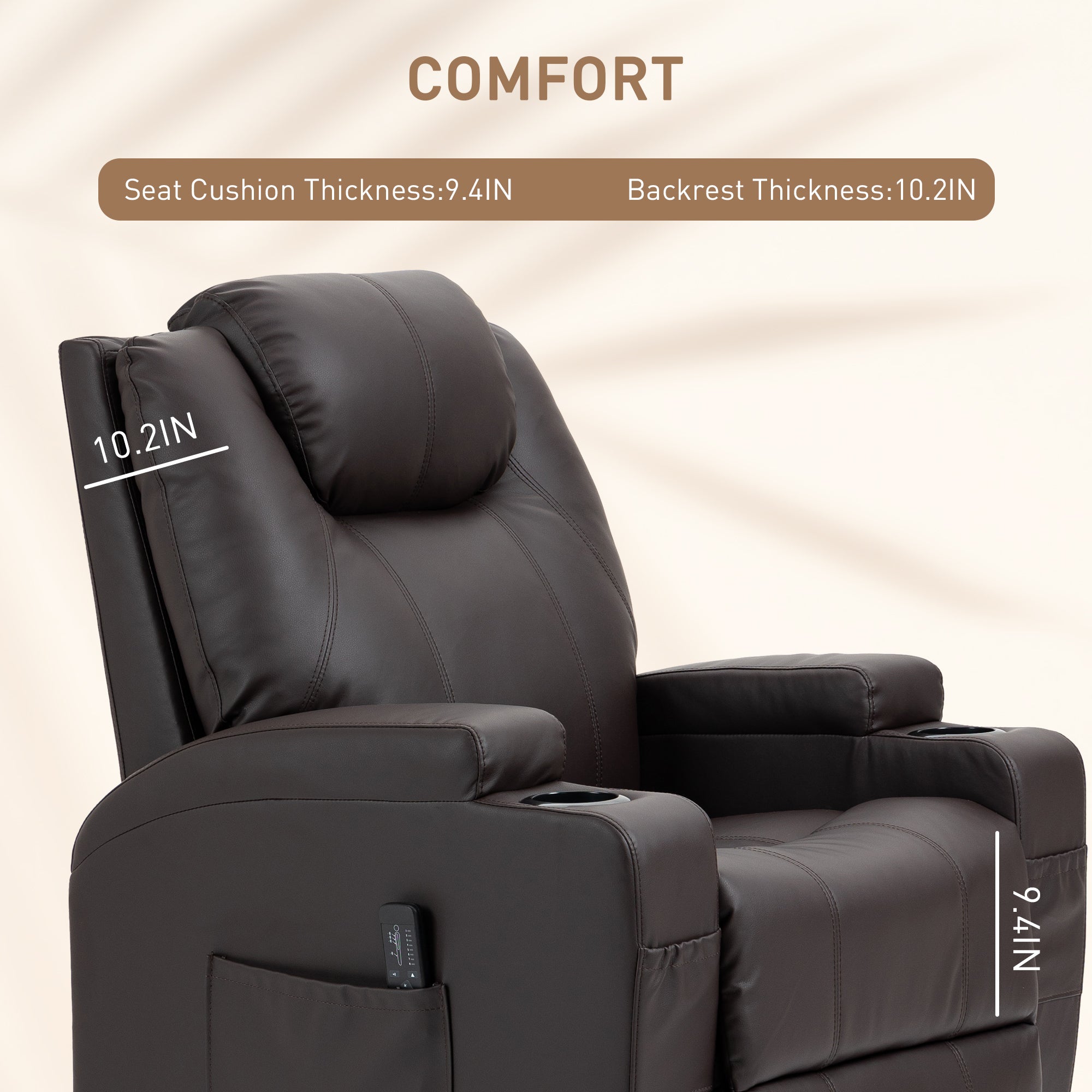 Massage Recliner Chair with 8 Vibration Points, PU Leather, Brown-DECOROLALA