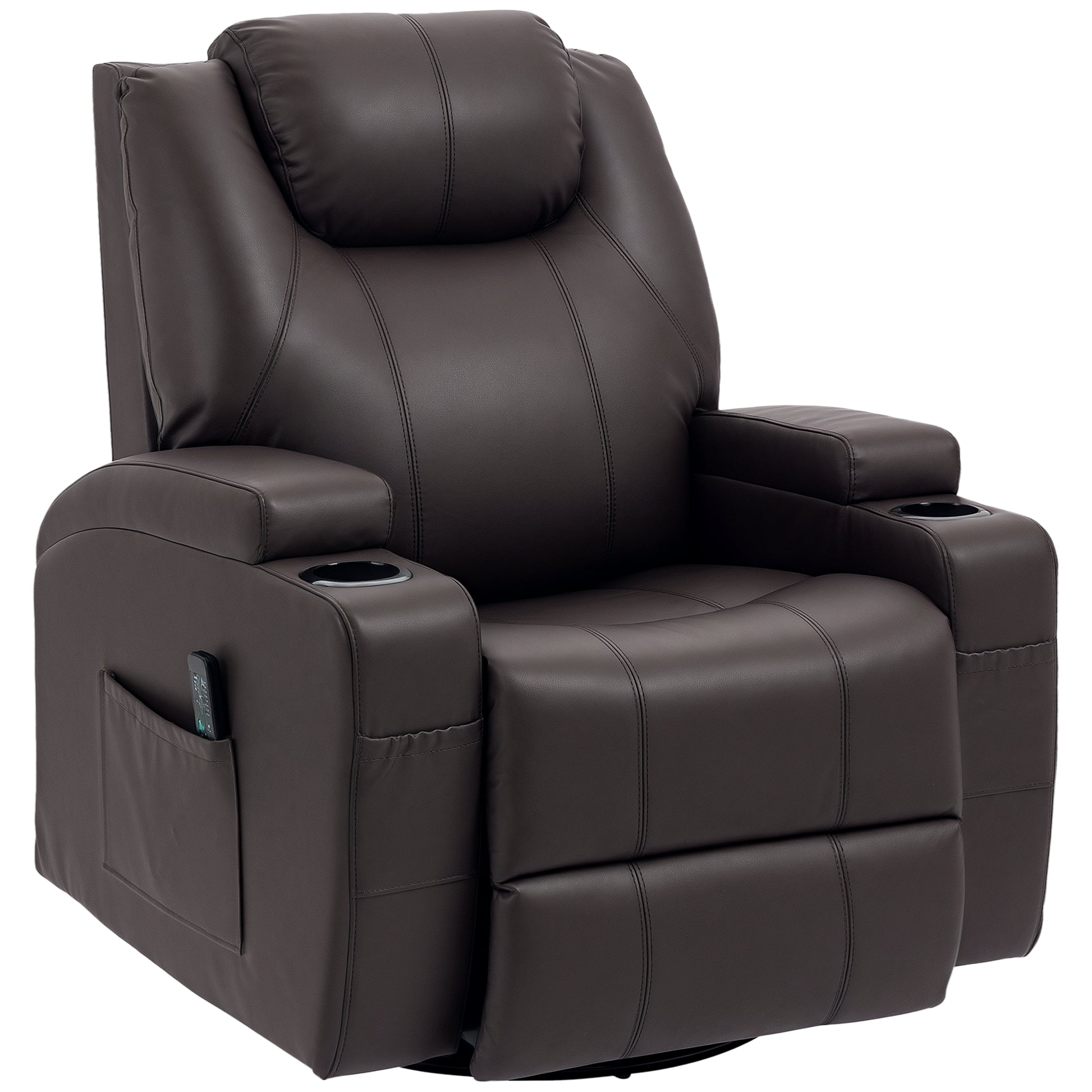 Massage Recliner Chair with 8 Vibration Points, PU Leather, Brown-DECOROLALA