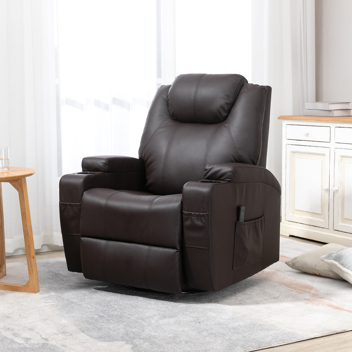 Massage Recliner Chair with 8 Vibration Points, PU Leather, Brown-DECOROLALA