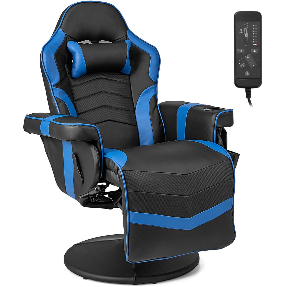 Massage Video Gaming Recliner Chair with Adjustable Height-Blue-Gaming Chairs-DECOROLALA
