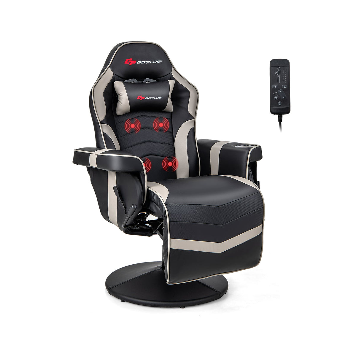 Massage Video Gaming Recliner Chair with Adjustable Height-Gray-Gaming Chairs-DECOROLALA