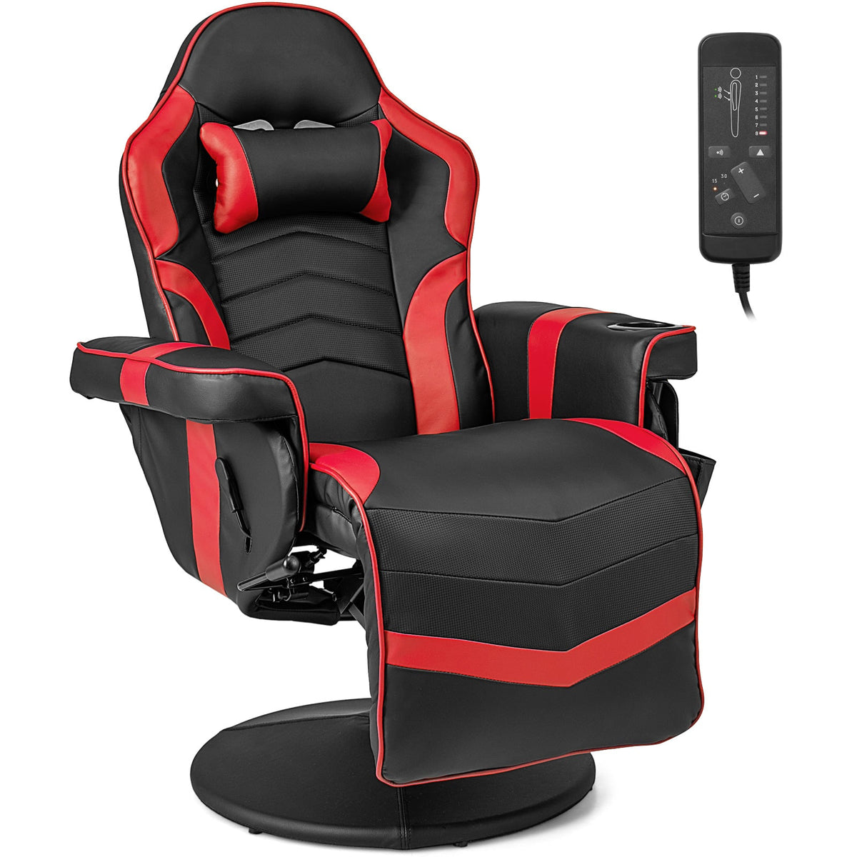 Massage Video Gaming Recliner Chair with Adjustable Height-Red-Gaming Chairs-DECOROLALA