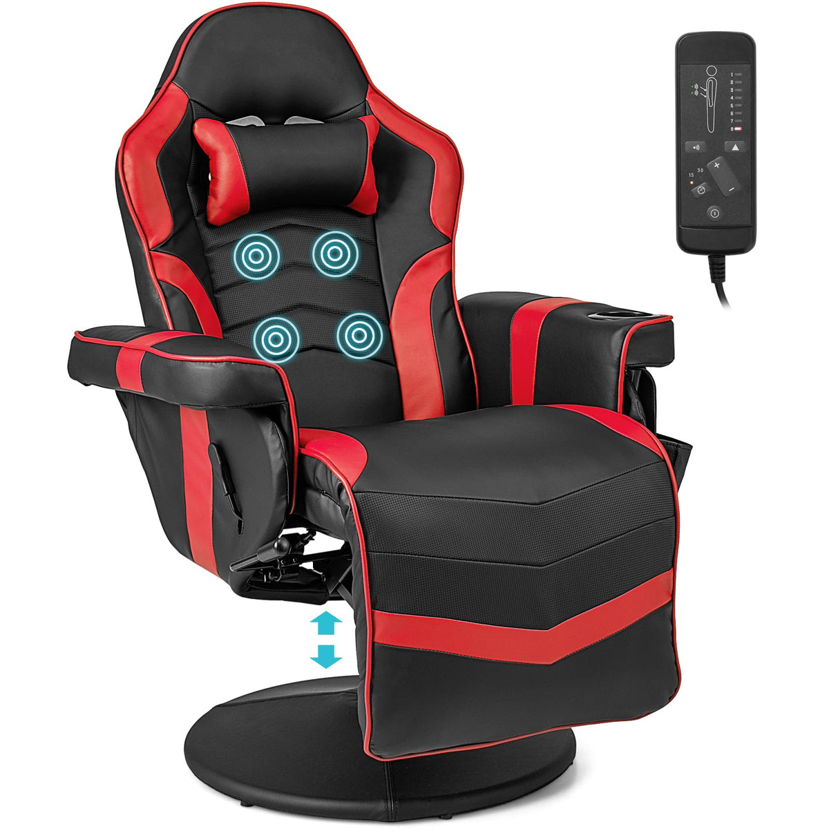 Massage Video Gaming Recliner Chair with Adjustable Height-Red-Gaming Chairs-DECOROLALA