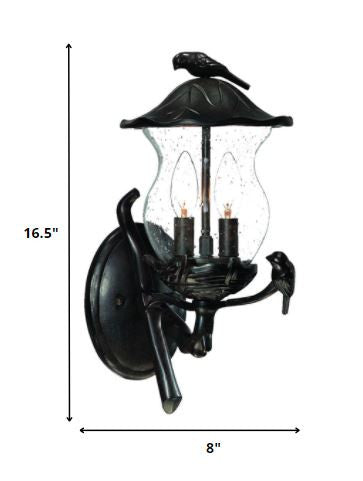 Matte Black Bird Detail Lantern Wall Light-Outdoor Lighting-DECOROLALA