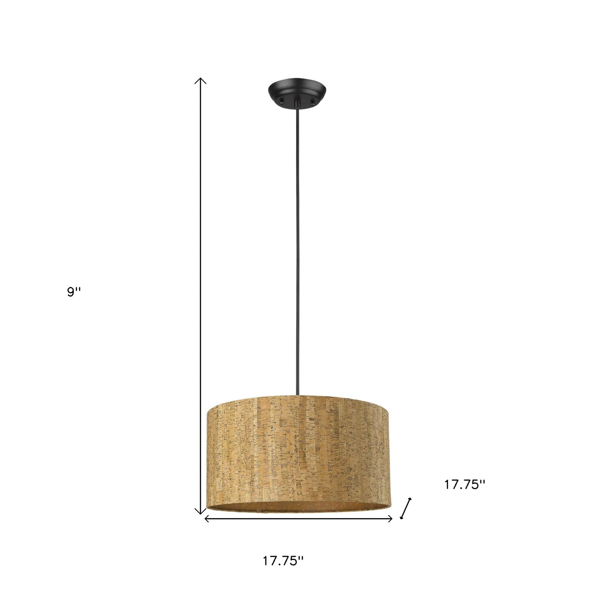 Matte Black Cork Shade Modern One Light Hanging Pendent Lamp-Chandeliers-DECOROLALA
