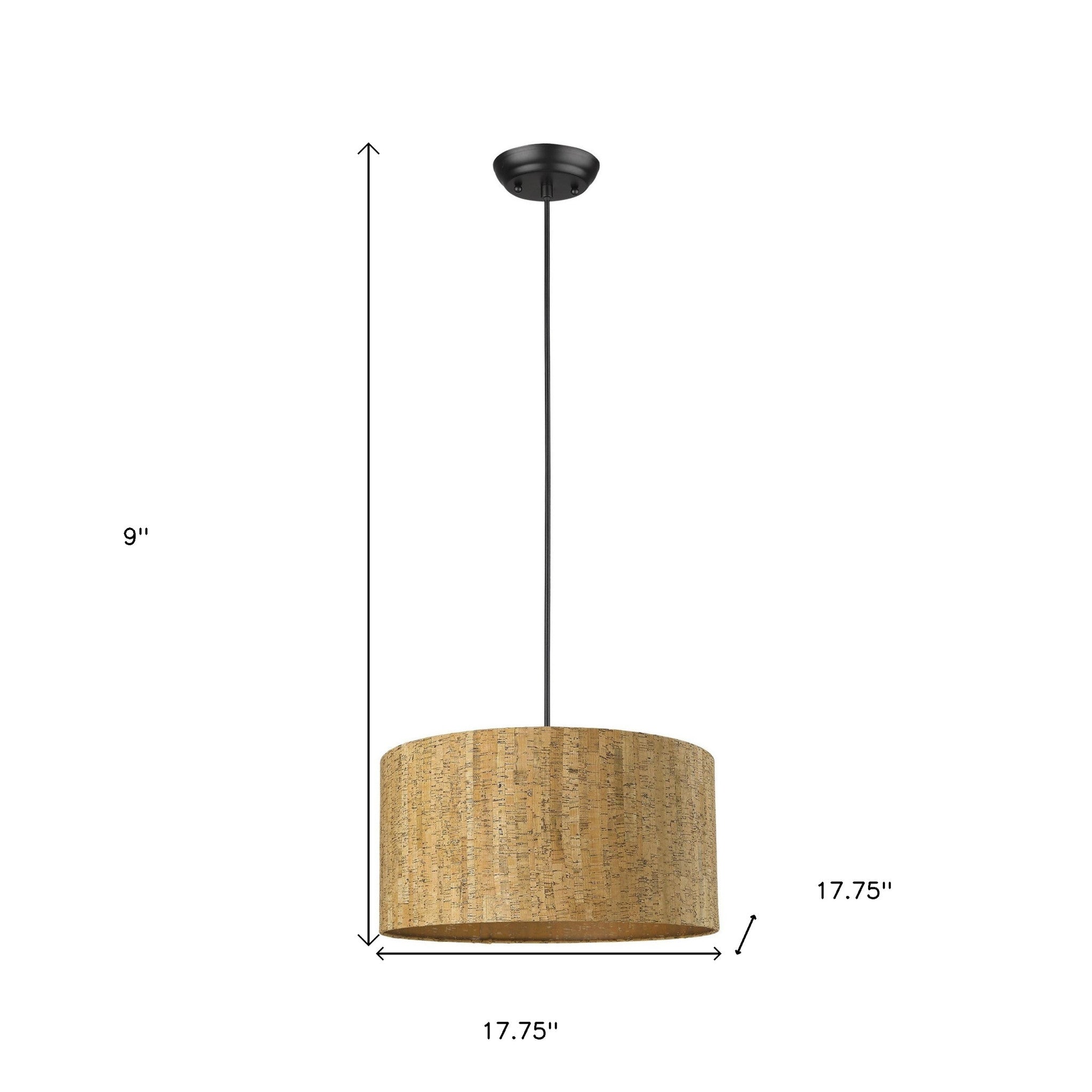 Matte Black Cork Shade Modern One Light Hanging Pendent Lamp-Chandeliers-DECOROLALA
