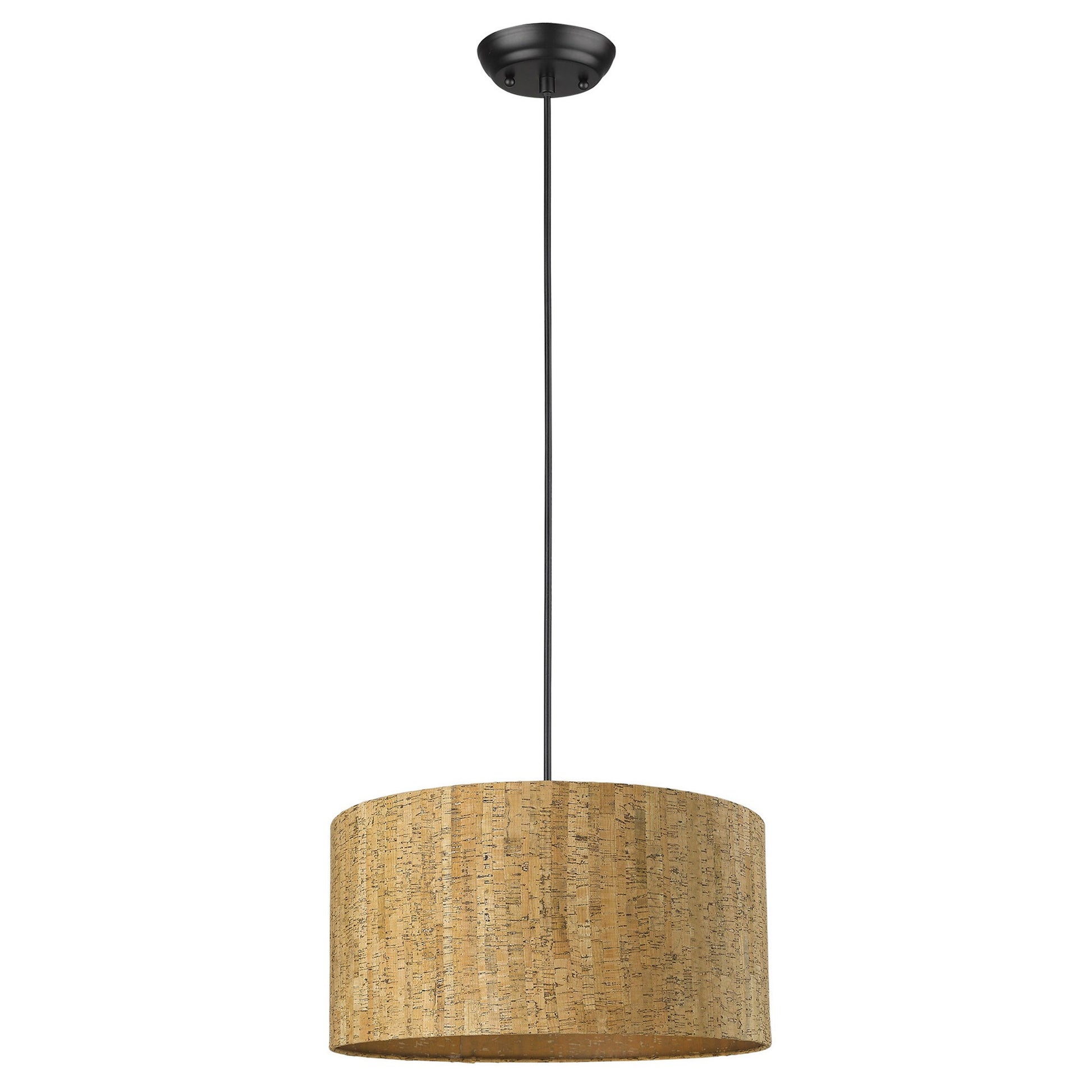 Matte Black Cork Shade Modern One Light Hanging Pendent Lamp-Chandeliers-DECOROLALA