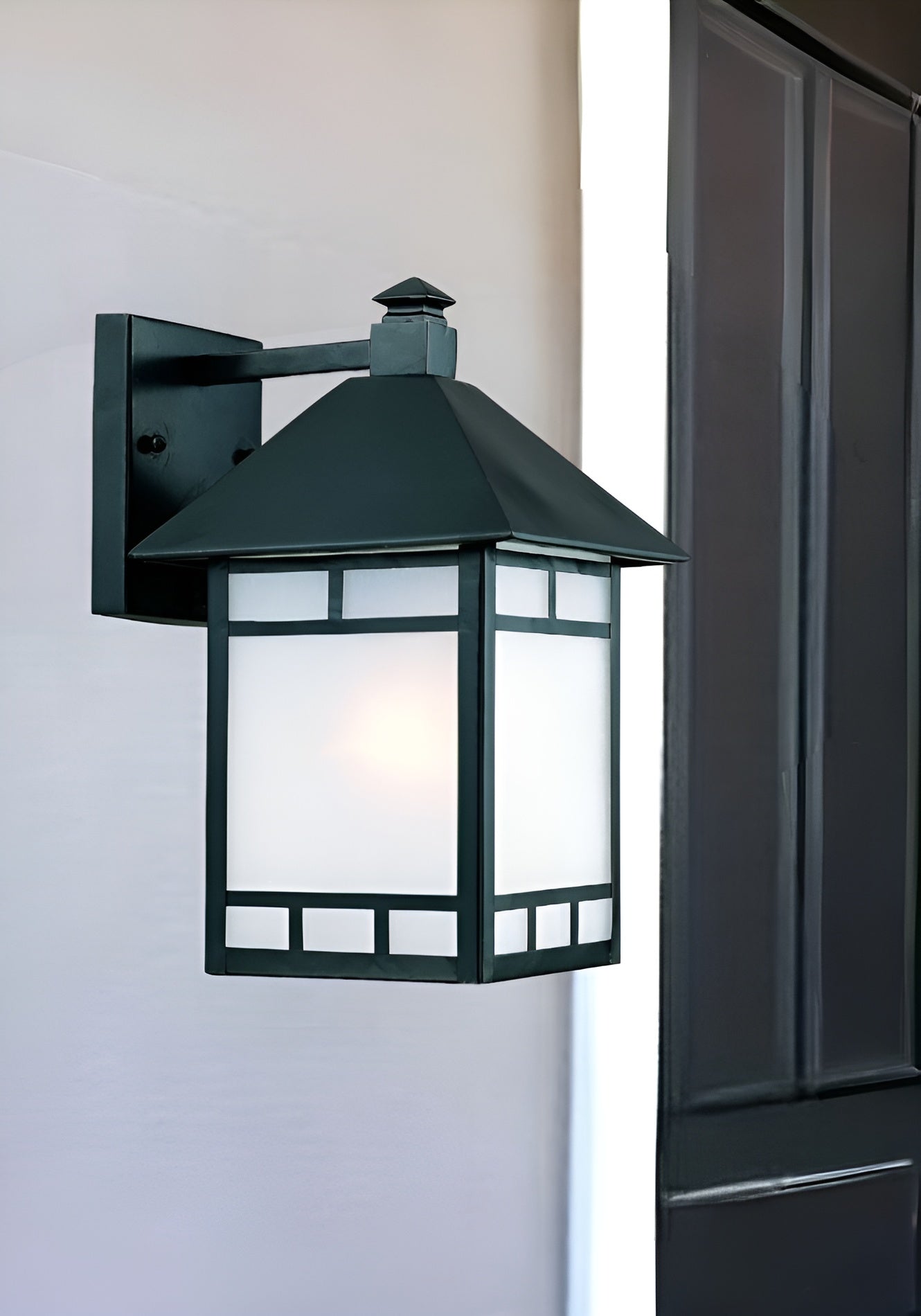Matte Black Frosted Glass Lantern Wall Light-Outdoor Lighting-DECOROLALA