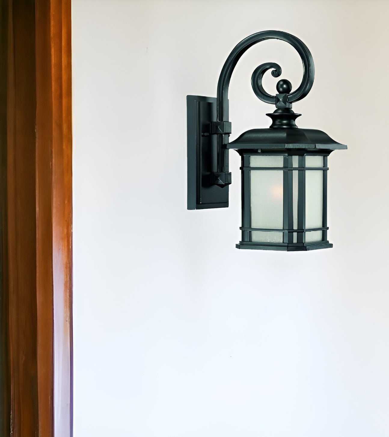 Matte Black Frosted Linen Glass Lantern Wall Light-Outdoor Lighting-DECOROLALA