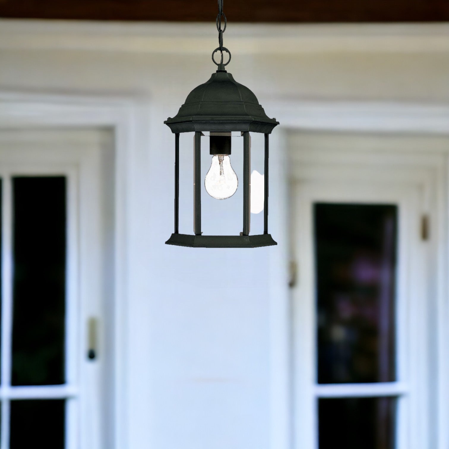 Matte Black Glass Lantern Hanging Light-Outdoor Lighting-DECOROLALA