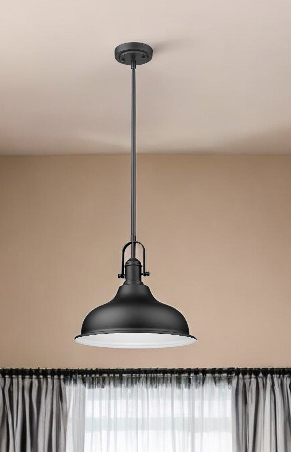 Matte Black Hanging Light with Dome Shade-Chandeliers-DECOROLALA