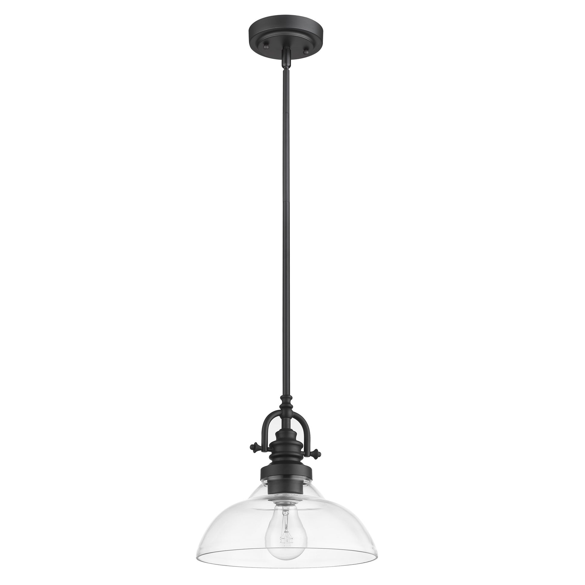 Matte Black Hanging Light with Glass Dome Shade-Chandeliers-DECOROLALA
