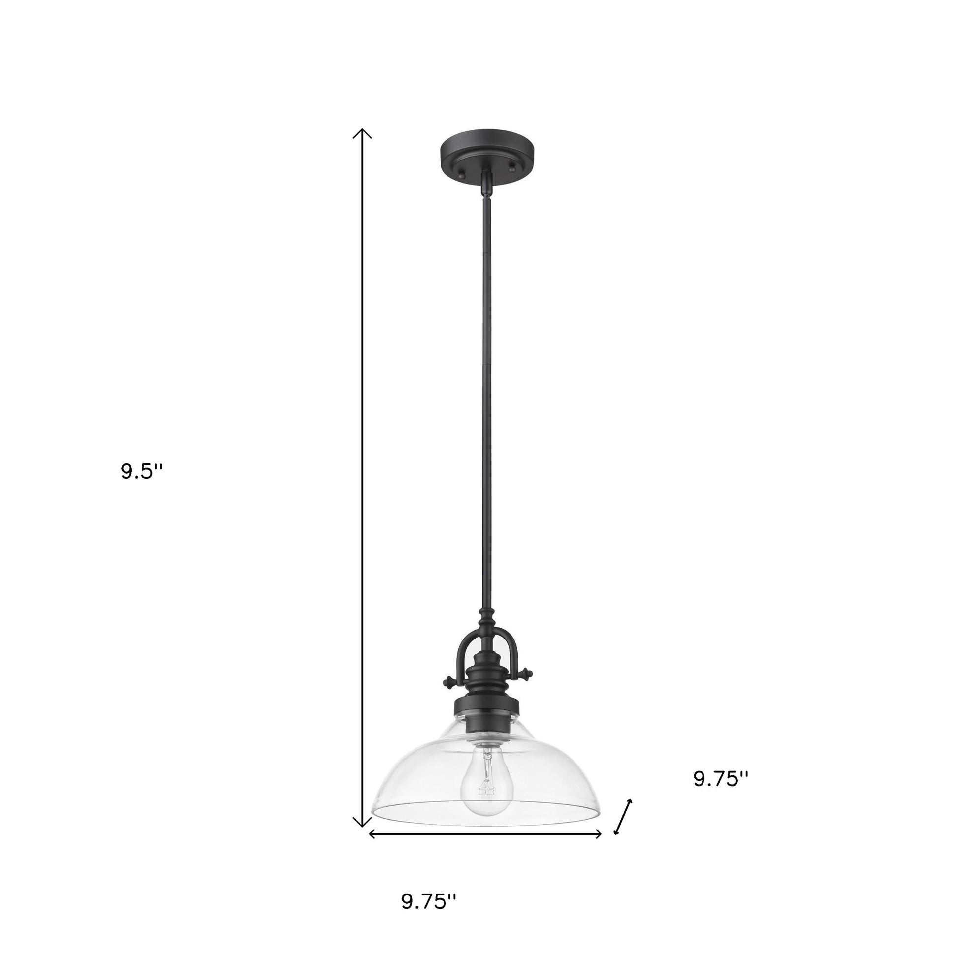 Matte Black Hanging Light with Glass Dome Shade-Chandeliers-DECOROLALA