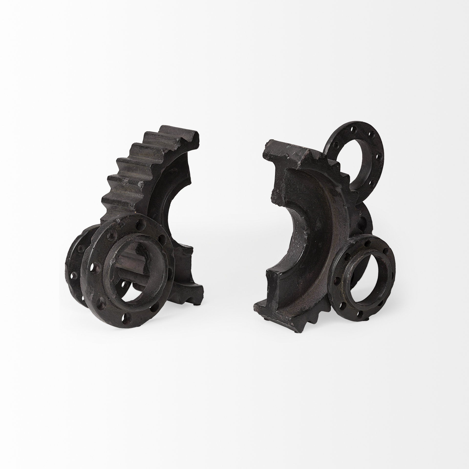 Matte Black Industrial Cogs Bookends-Sculptures-DECOROLALA