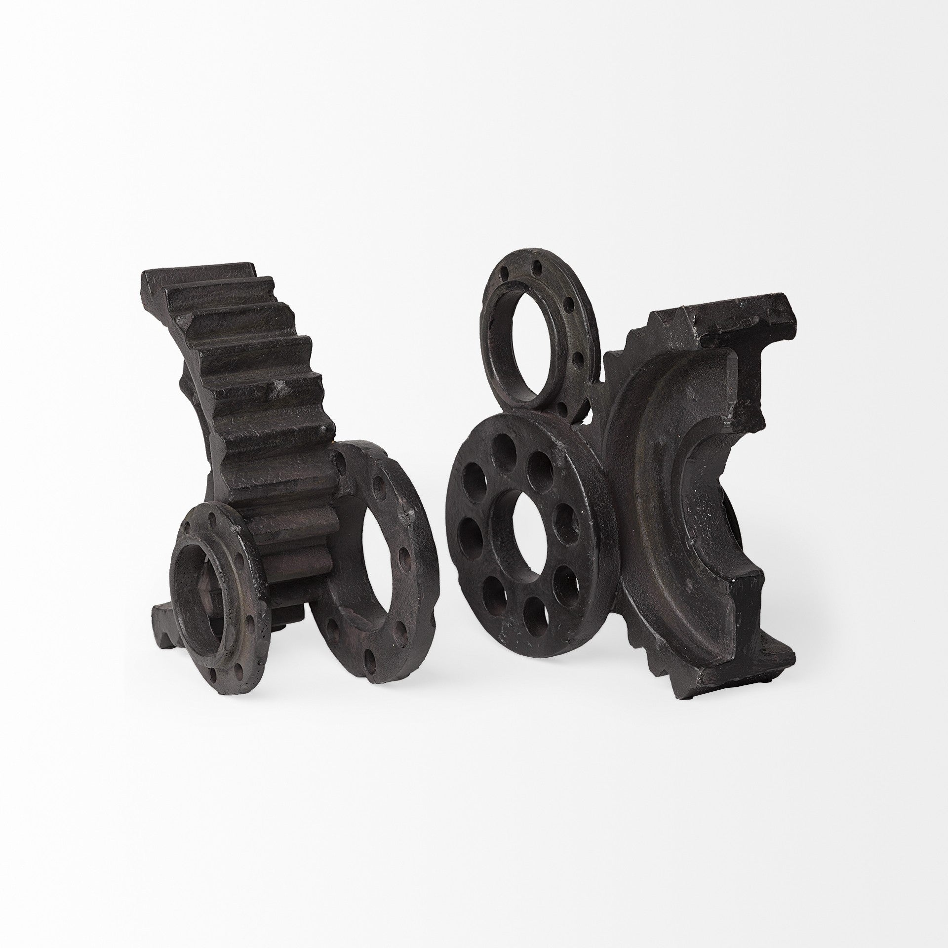 Matte Black Industrial Cogs Bookends-Sculptures-DECOROLALA