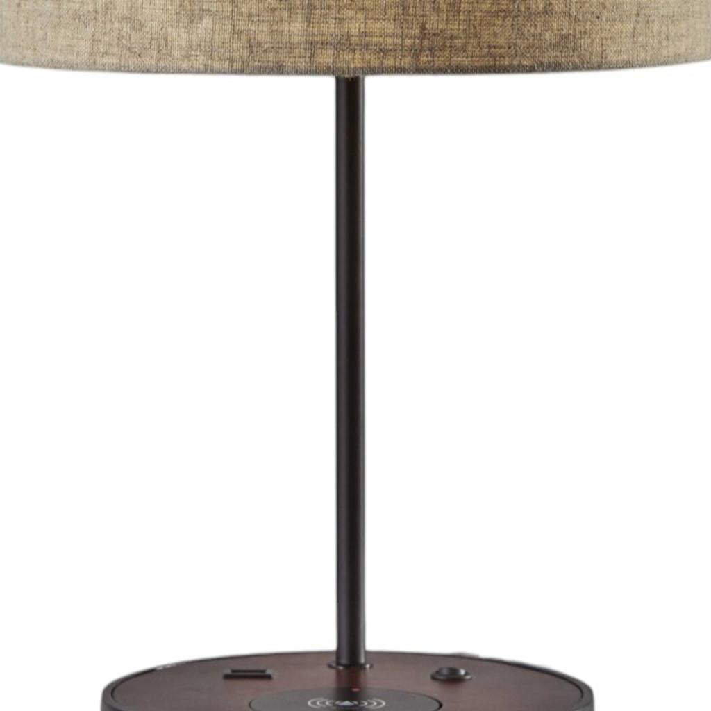 Matte Black Metal Wood Wireless Charging Table Lamp-Table Lamps-DECOROLALA