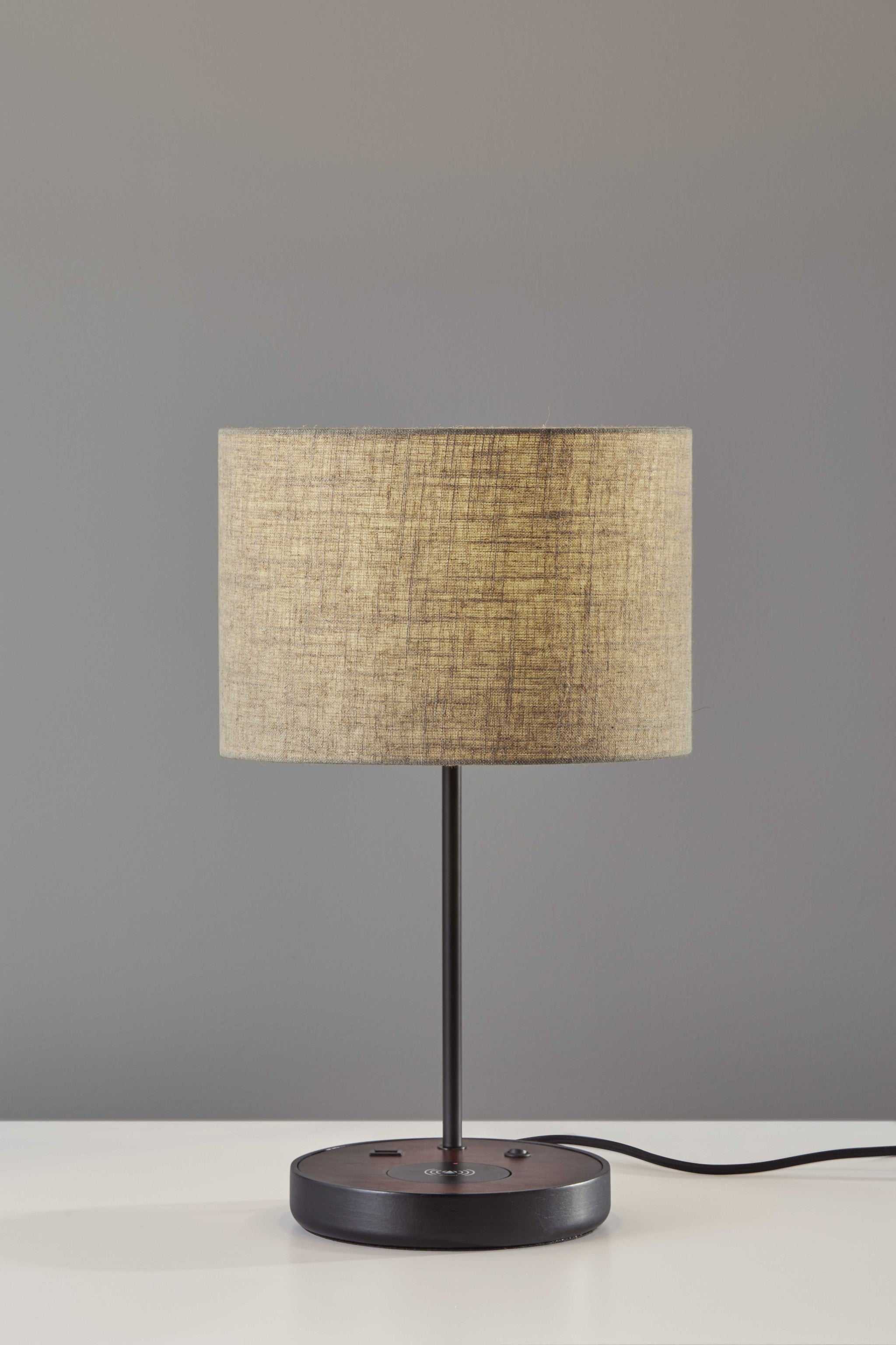 Matte Black Metal Wood Wireless Charging Table Lamp-Table Lamps-DECOROLALA