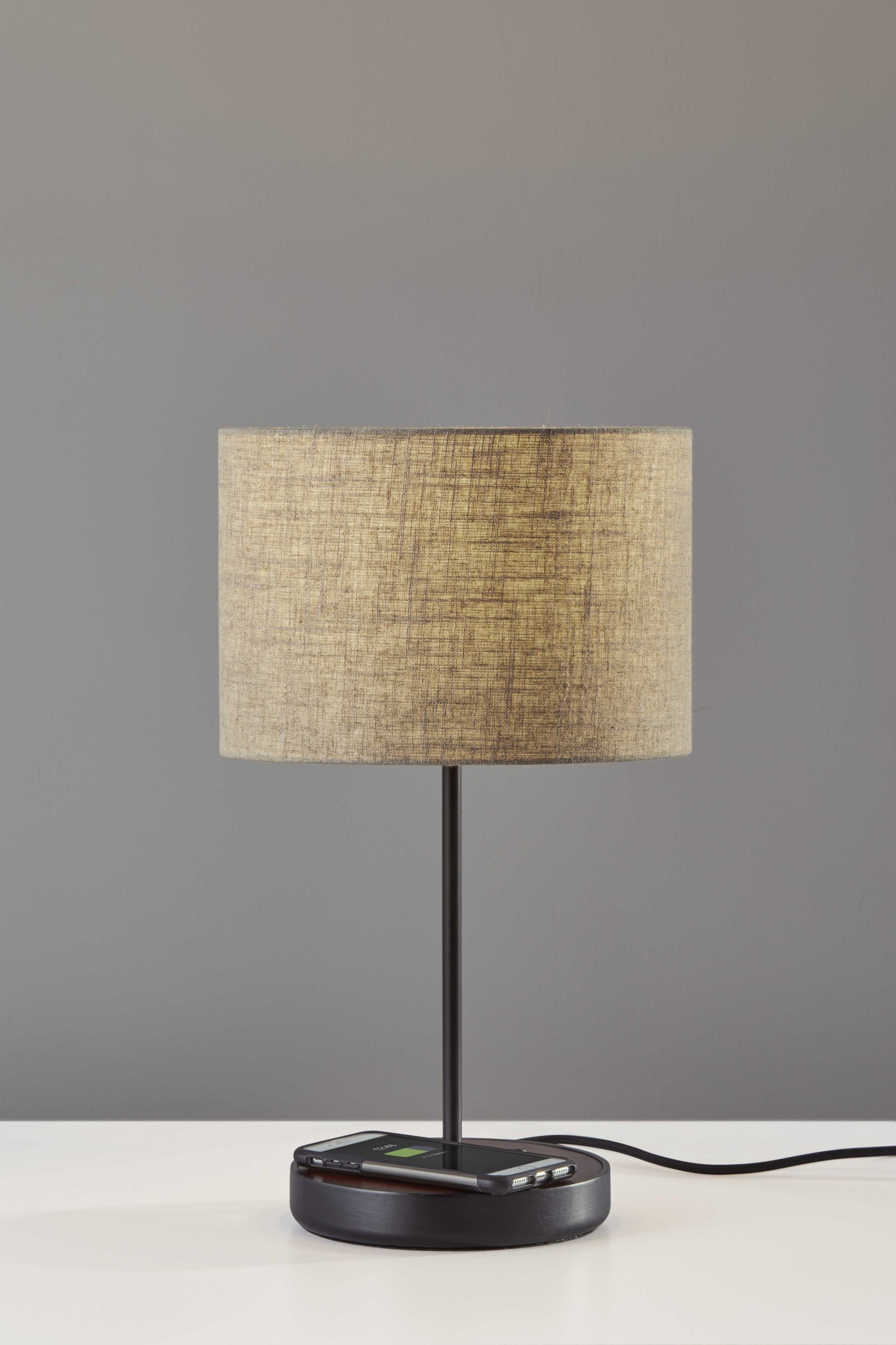 Matte Black Metal Wood Wireless Charging Table Lamp-Table Lamps-DECOROLALA