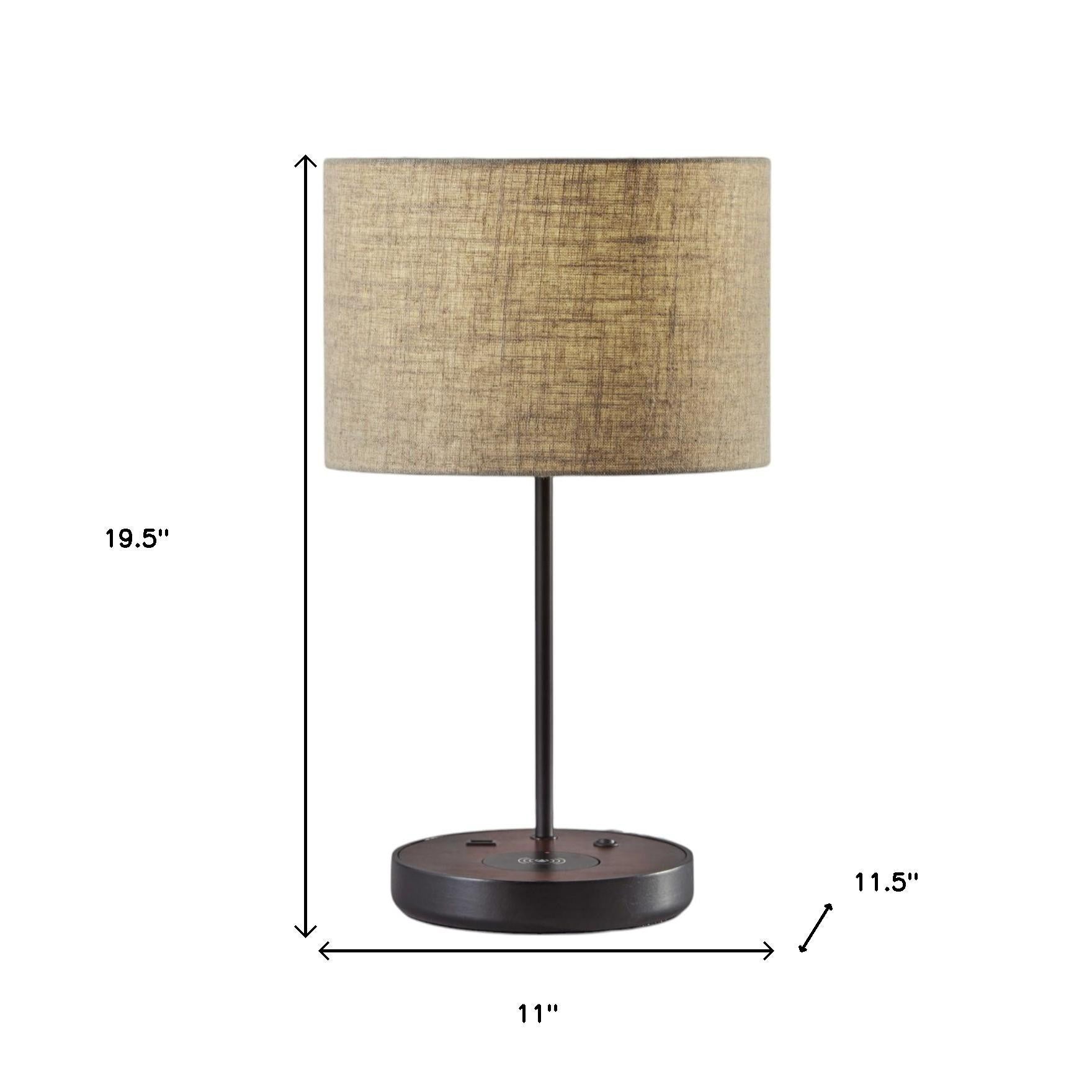 Matte Black Metal Wood Wireless Charging Table Lamp-Table Lamps-DECOROLALA