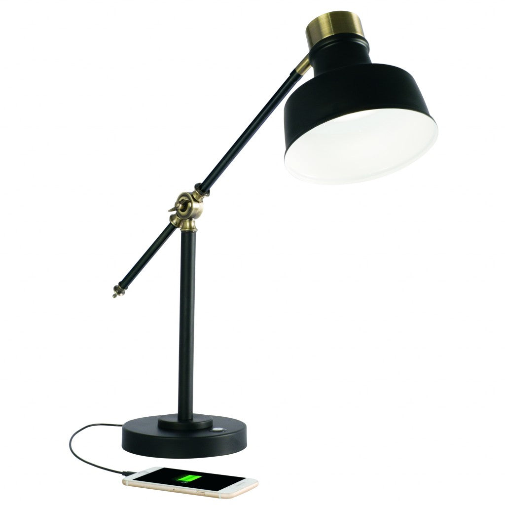 Matte Black and Antiqued Brass LED Adjustable Desk Lamp-Table Lamps-DECOROLALA