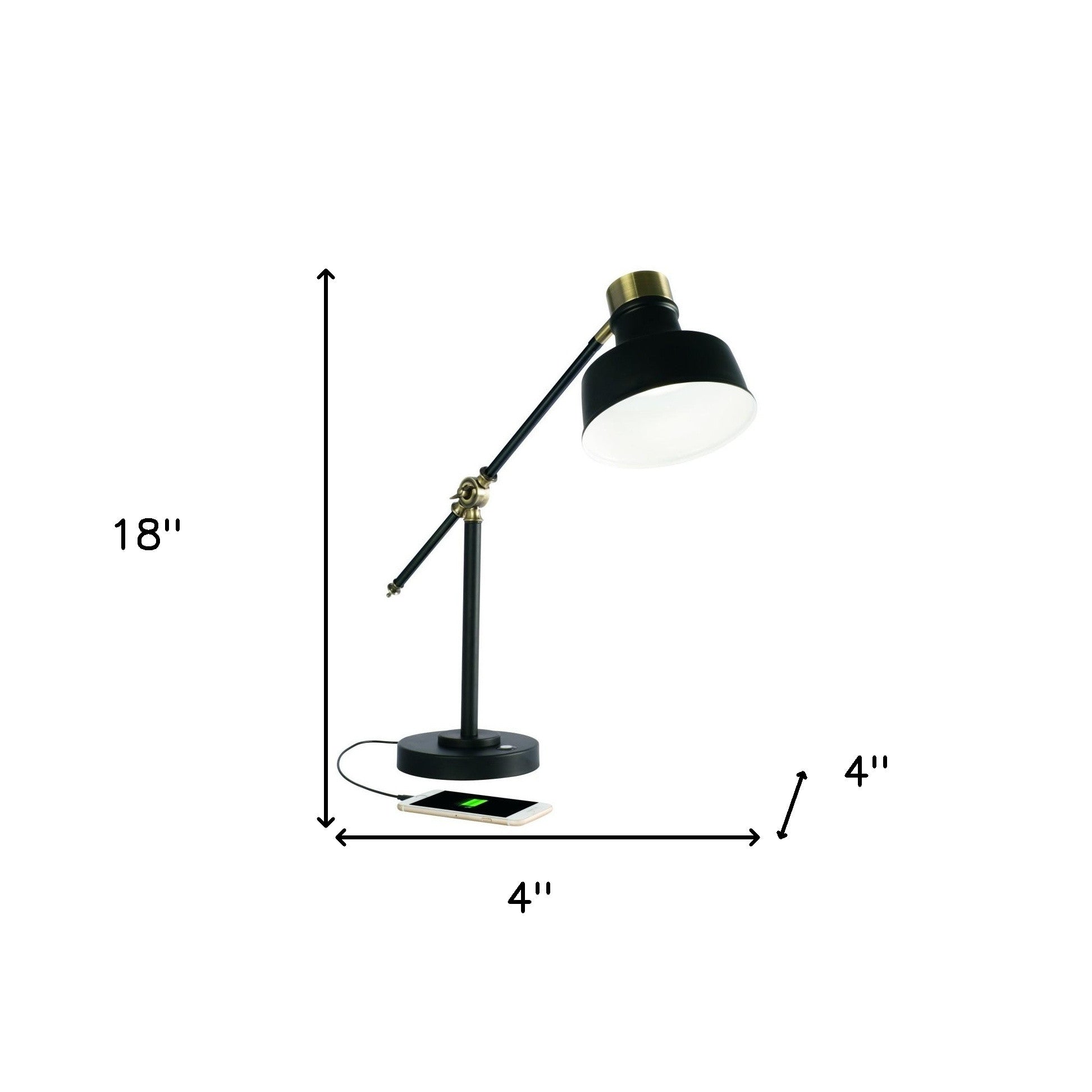 Matte Black and Antiqued Brass LED Adjustable Desk Lamp-Table Lamps-DECOROLALA