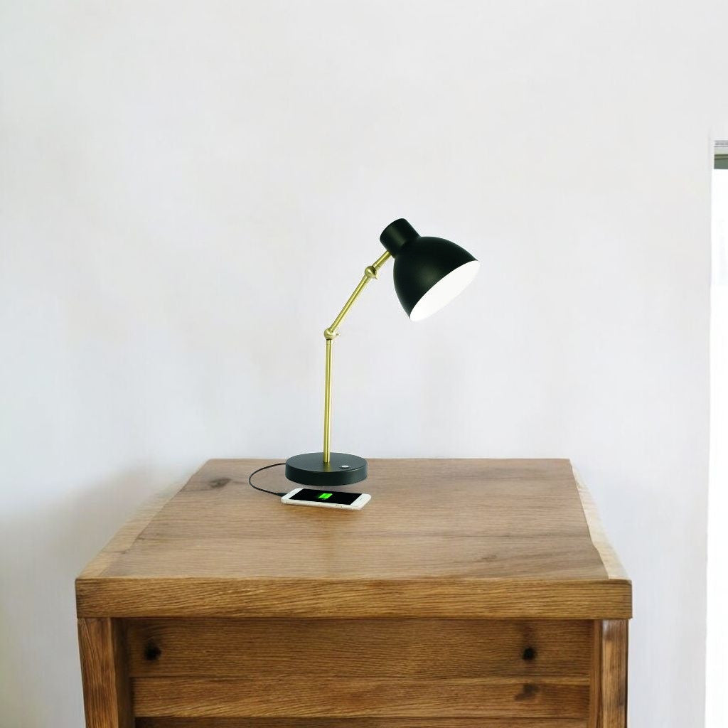 Matte Black and Gold Mod LED Adjustable Desk Lamp-Table Lamps-DECOROLALA