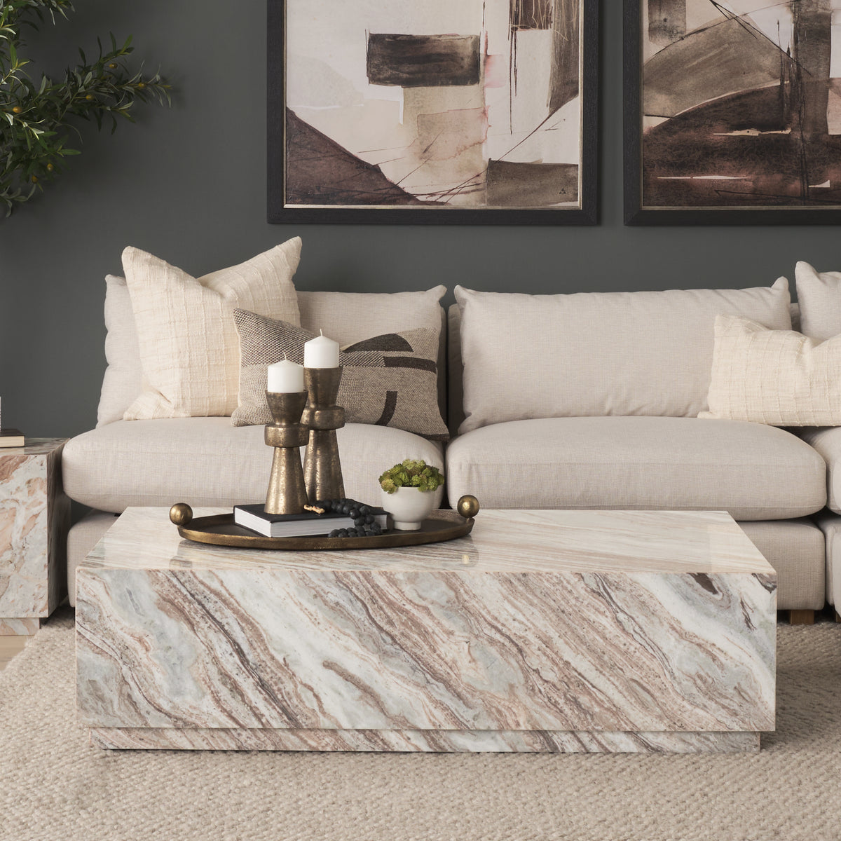 Matteo Solid Pink Marble Rectangular Coffee Table-Coffee Tables-DECOROLALA