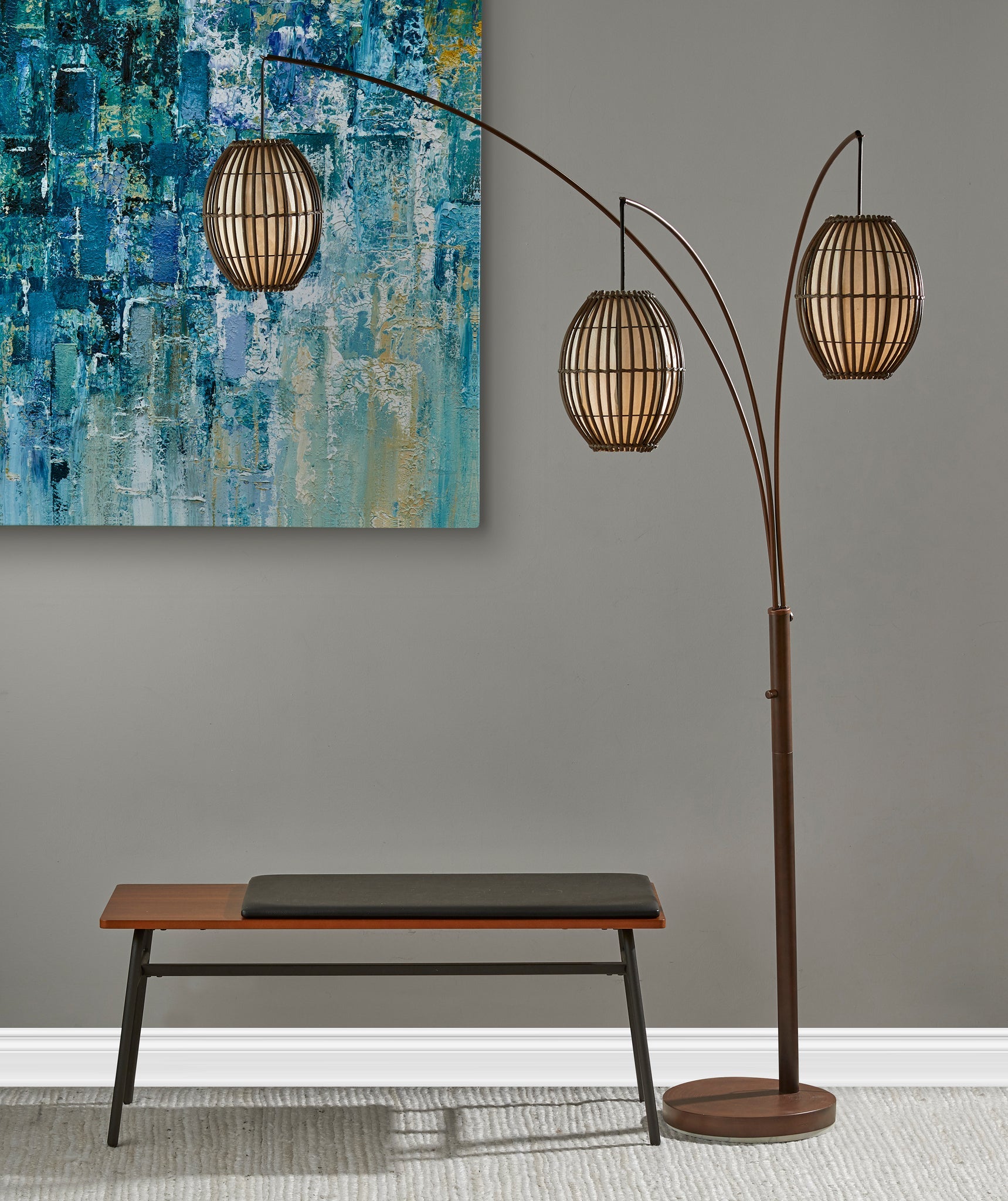 Maui Arc Lamp with 3 Lanterns-Lighting-DECOROLALA