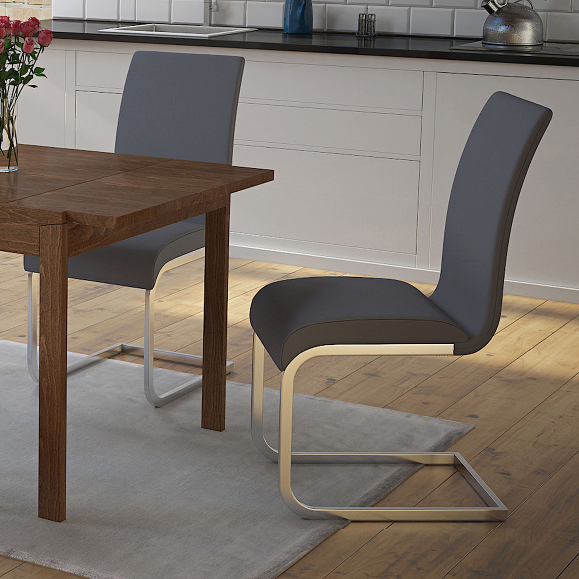 Maxim Side Chair - Grey Faux Leather with Chrome Frame-DECOROLALA
