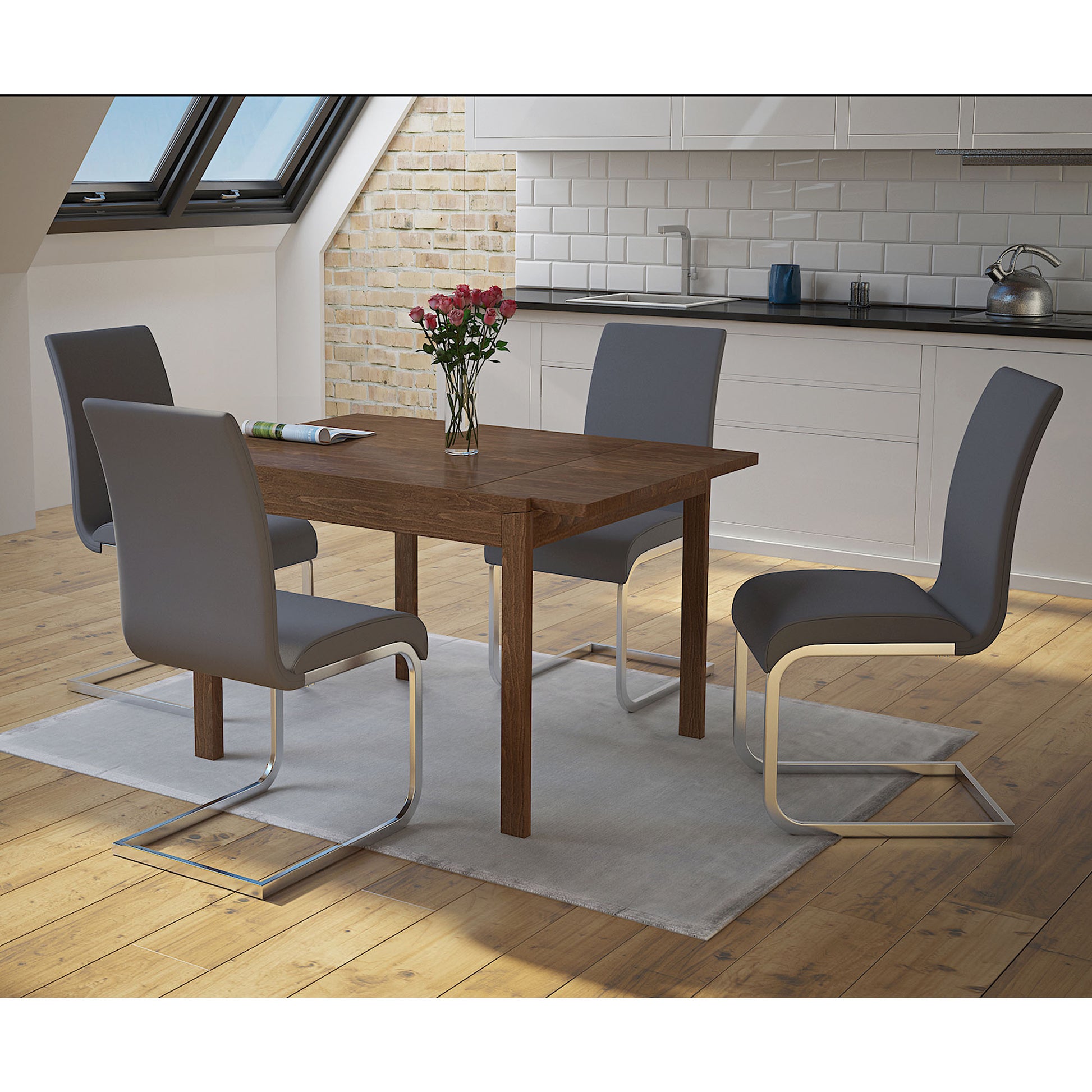 Maxim Side Chair - Grey Faux Leather with Chrome Frame-DECOROLALA