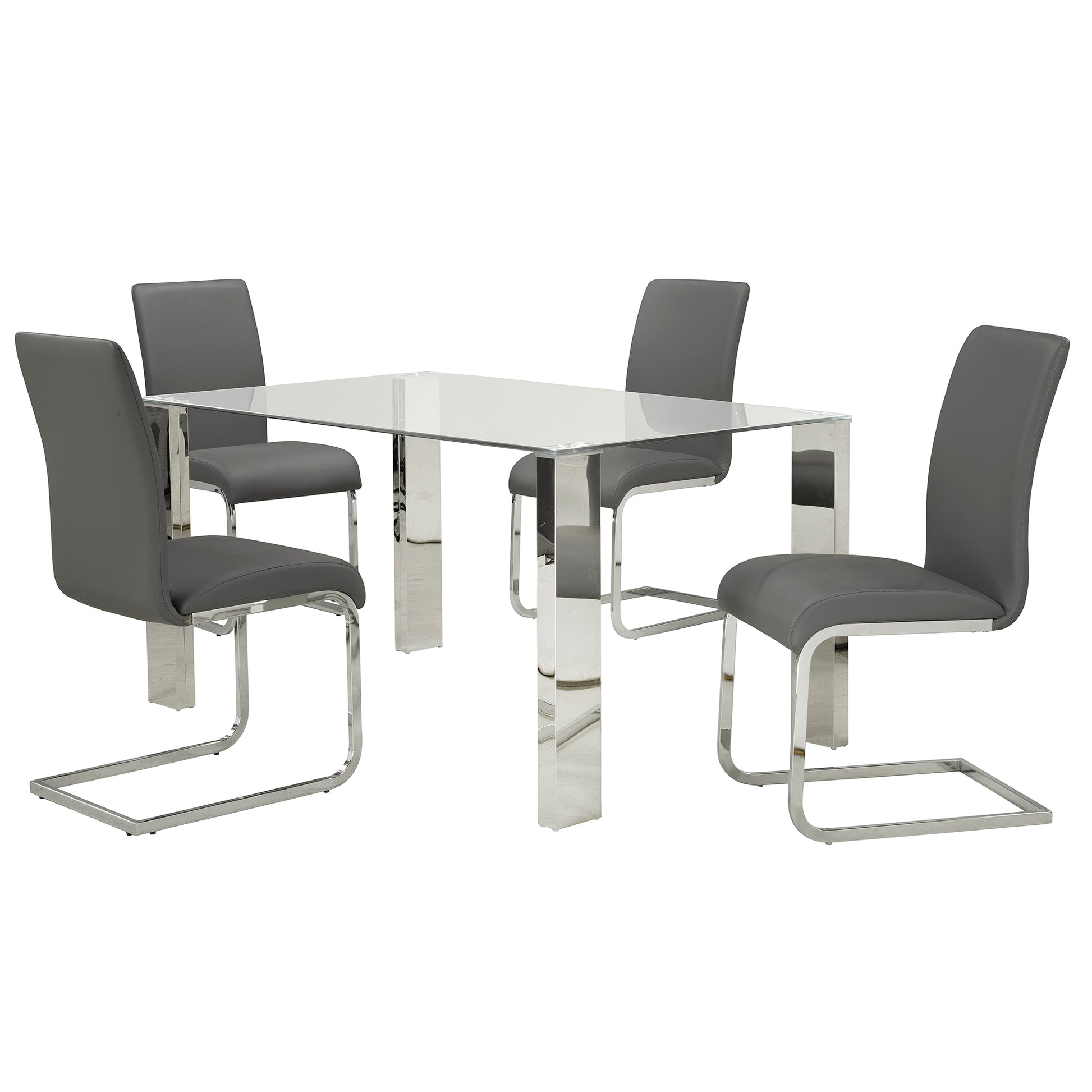 Maxim Side Chair - Grey Faux Leather with Chrome Frame-DECOROLALA