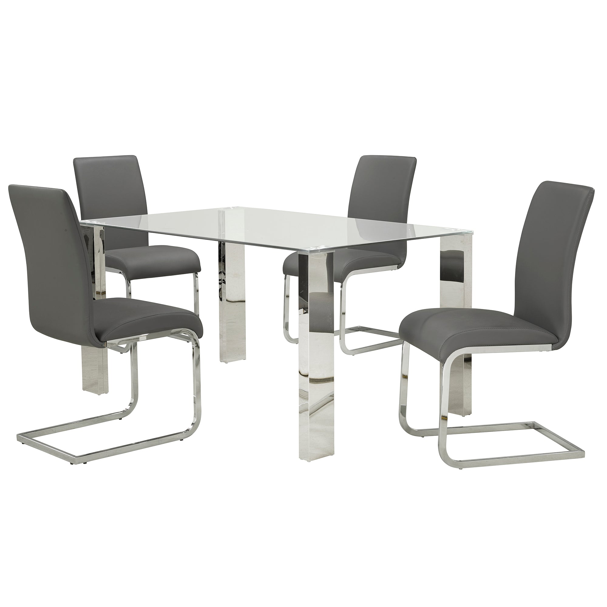 Maxim Side Chair - Grey Faux Leather with Chrome Frame-DECOROLALA
