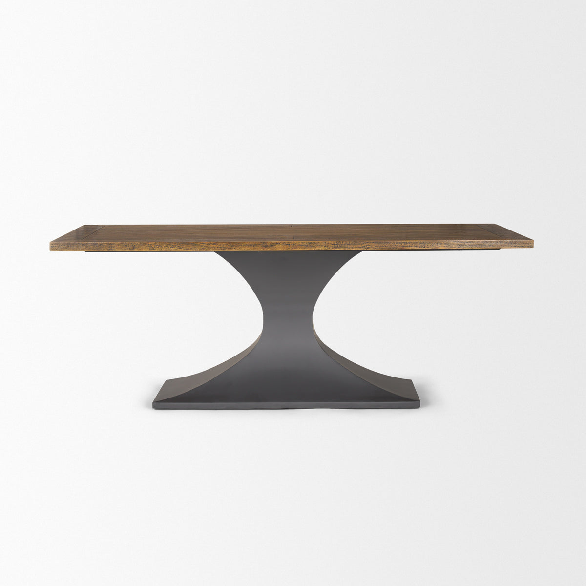 Maxton 79"L x 39"W Rectangular Pedestal Dining Table | Brown Wood & Gunmetal Metal | Seats 6-Dining Tables-DECOROLALA