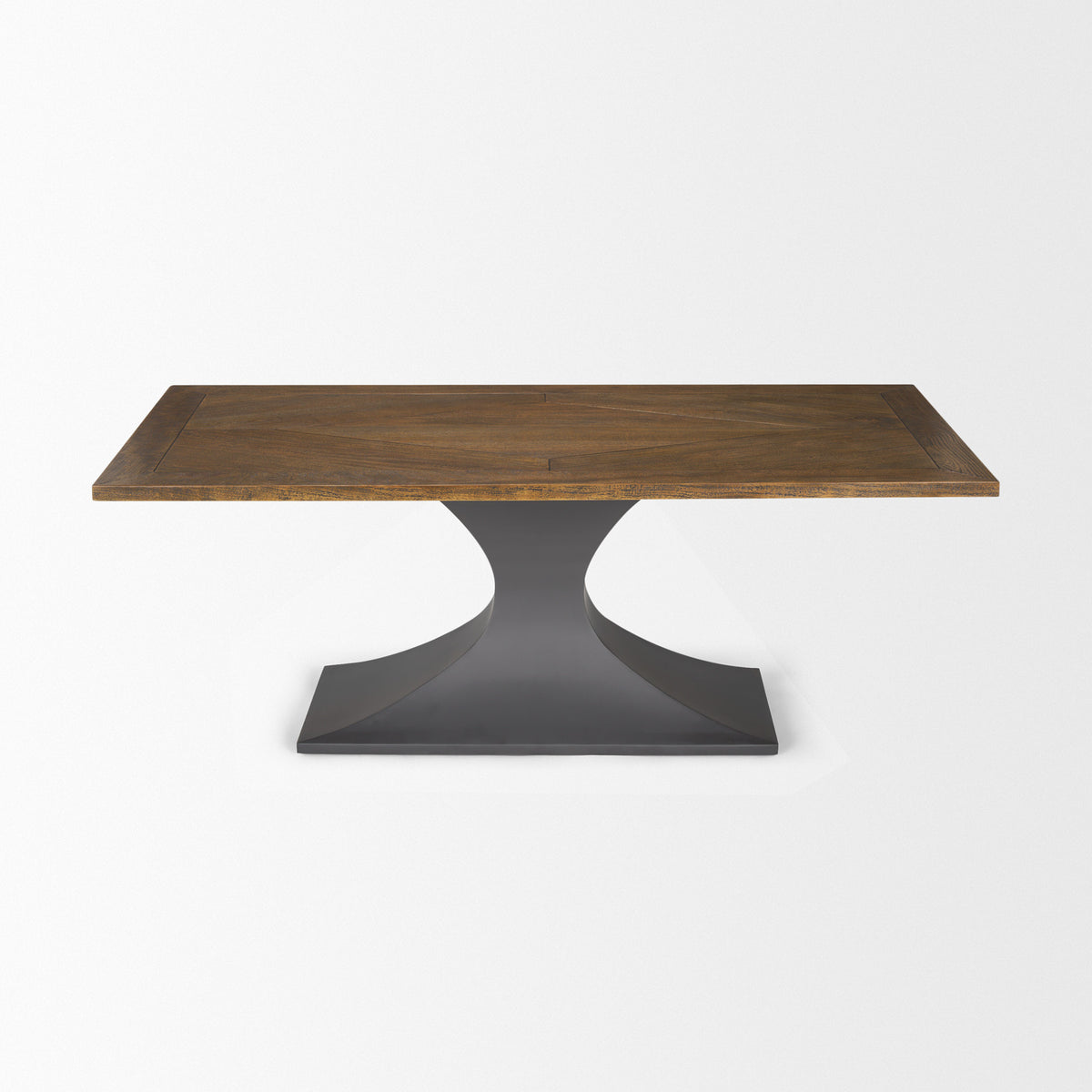 Maxton 79"L x 39"W Rectangular Pedestal Dining Table | Brown Wood & Gunmetal Metal | Seats 6-Dining Tables-DECOROLALA