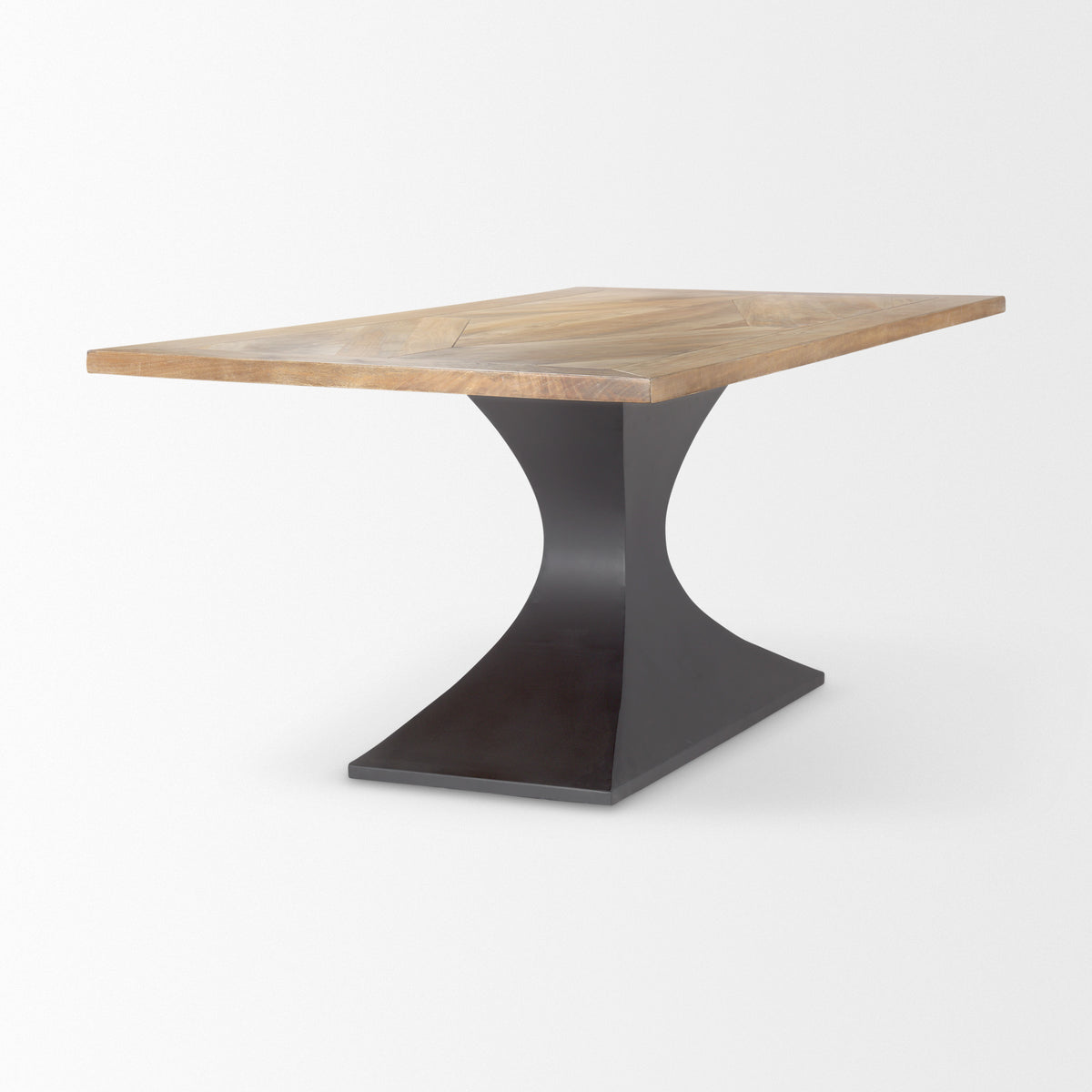 Maxton 79"L x 39"W Rectangular Pedestal Dining Table | Light Brown Wood & Gunmetal Metal | Seats 6-Dining Tables-DECOROLALA